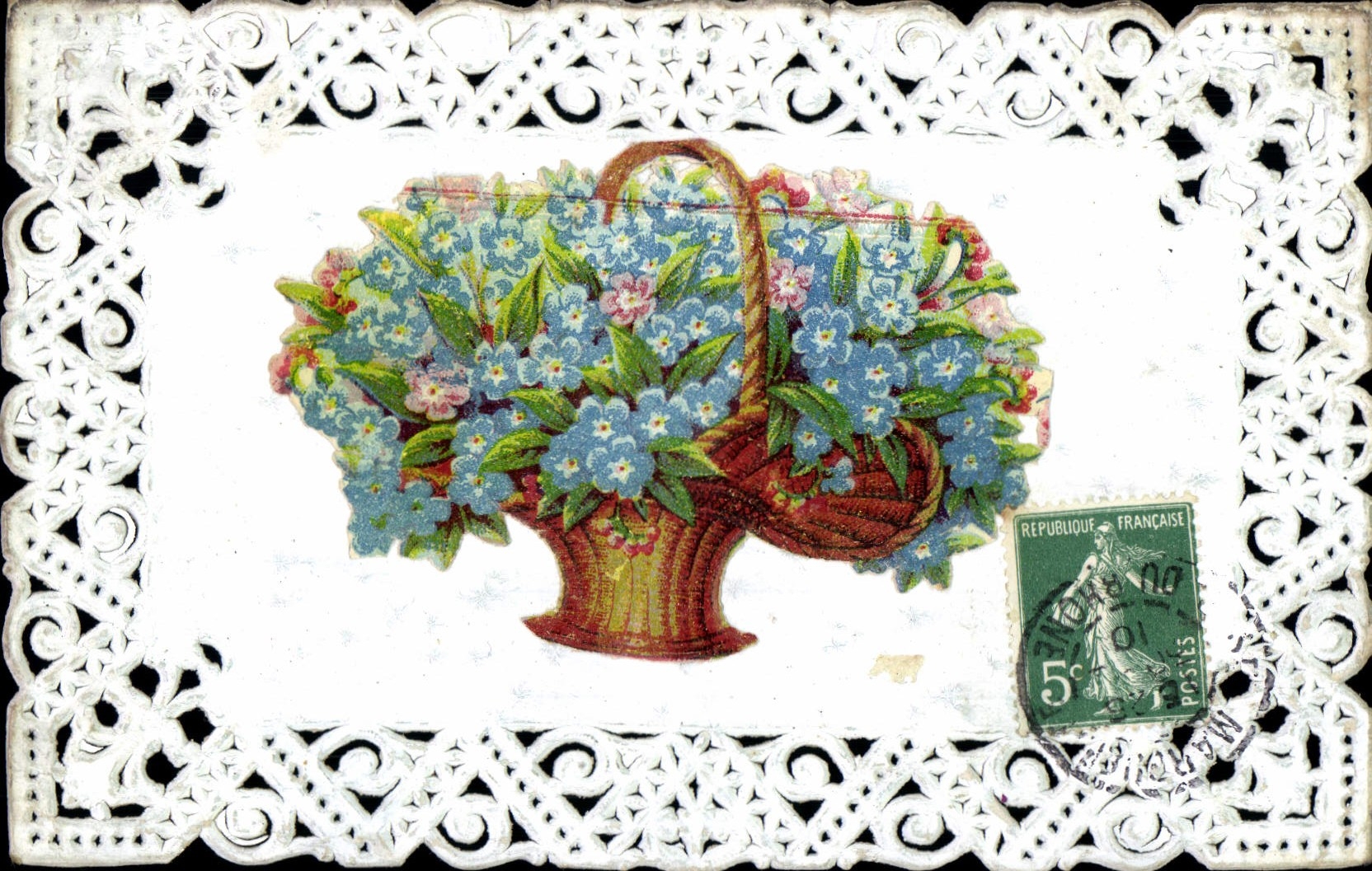 CPA Fantaisie Brodee Fleurs 