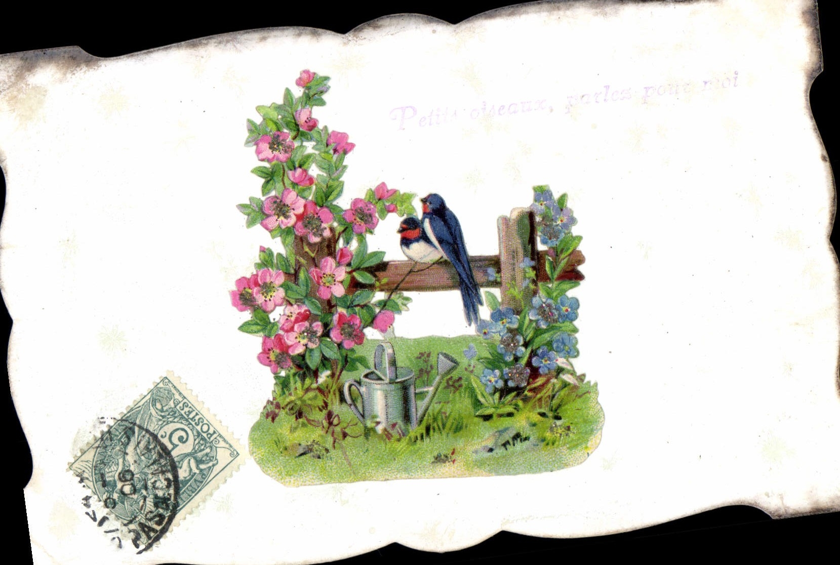 CPA Fantaisie Fleurs Oiseaux 