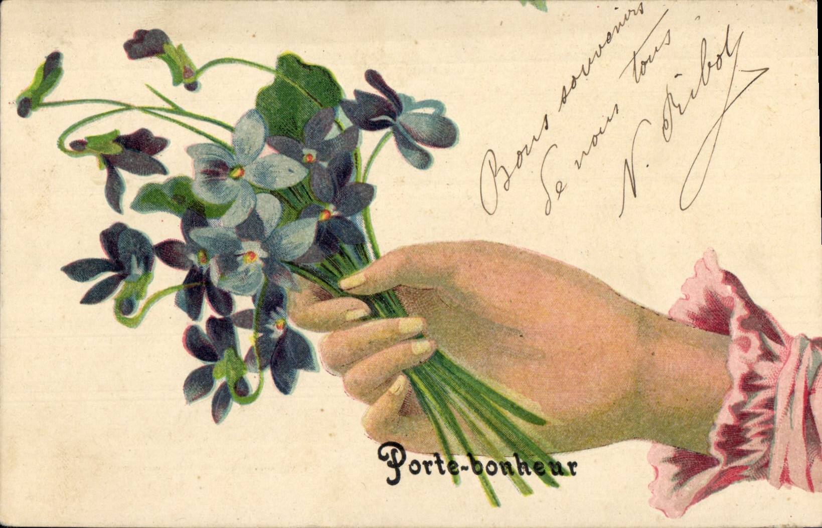 Vintage Postcard Fantaisie Flowers Hand Carries happiness