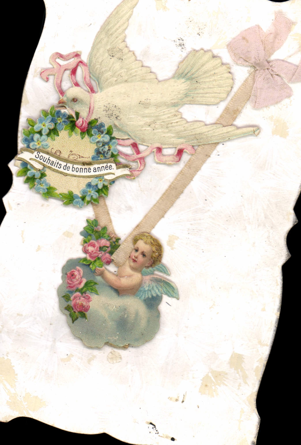 Vintage Postcard Fantasy Flowers Dove Child