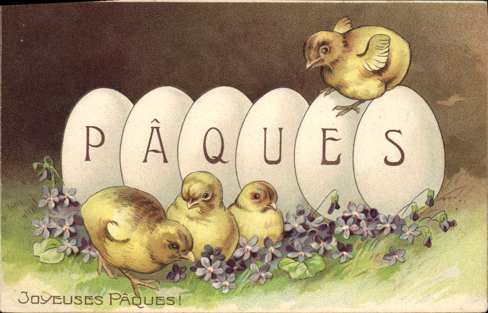 Vintage Postcard Fantasy Flowers Chicks Easter Eggs
