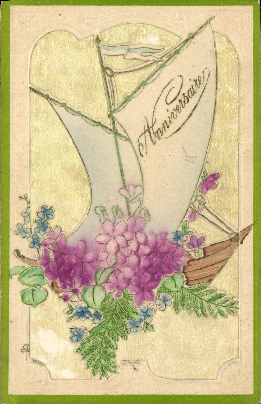 Postal Fantasia Flores Barco (decorado en tejido)
