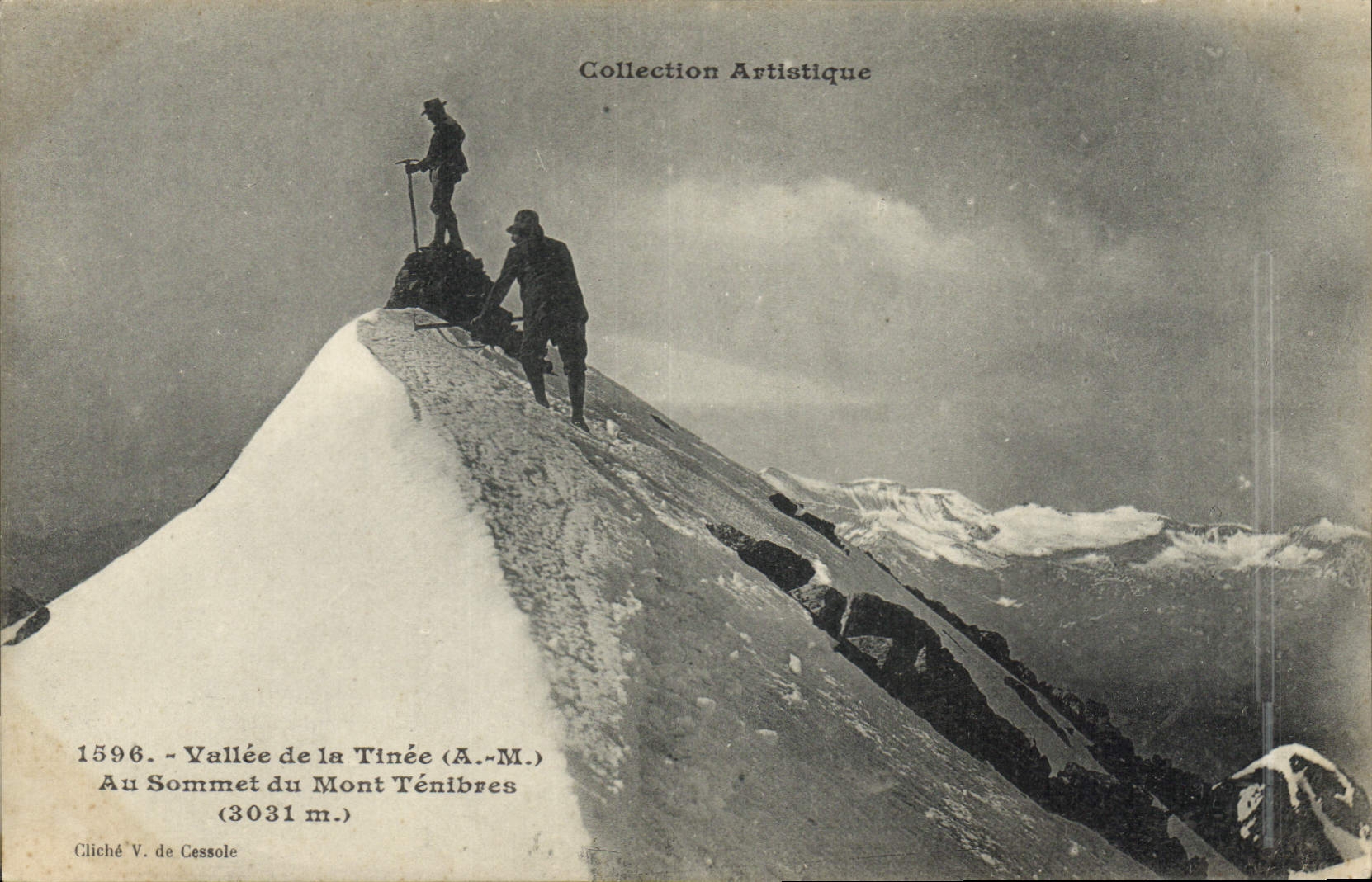 Vintage Postcard Alpinism Valley of Tinee At the top of the Tenibres mount