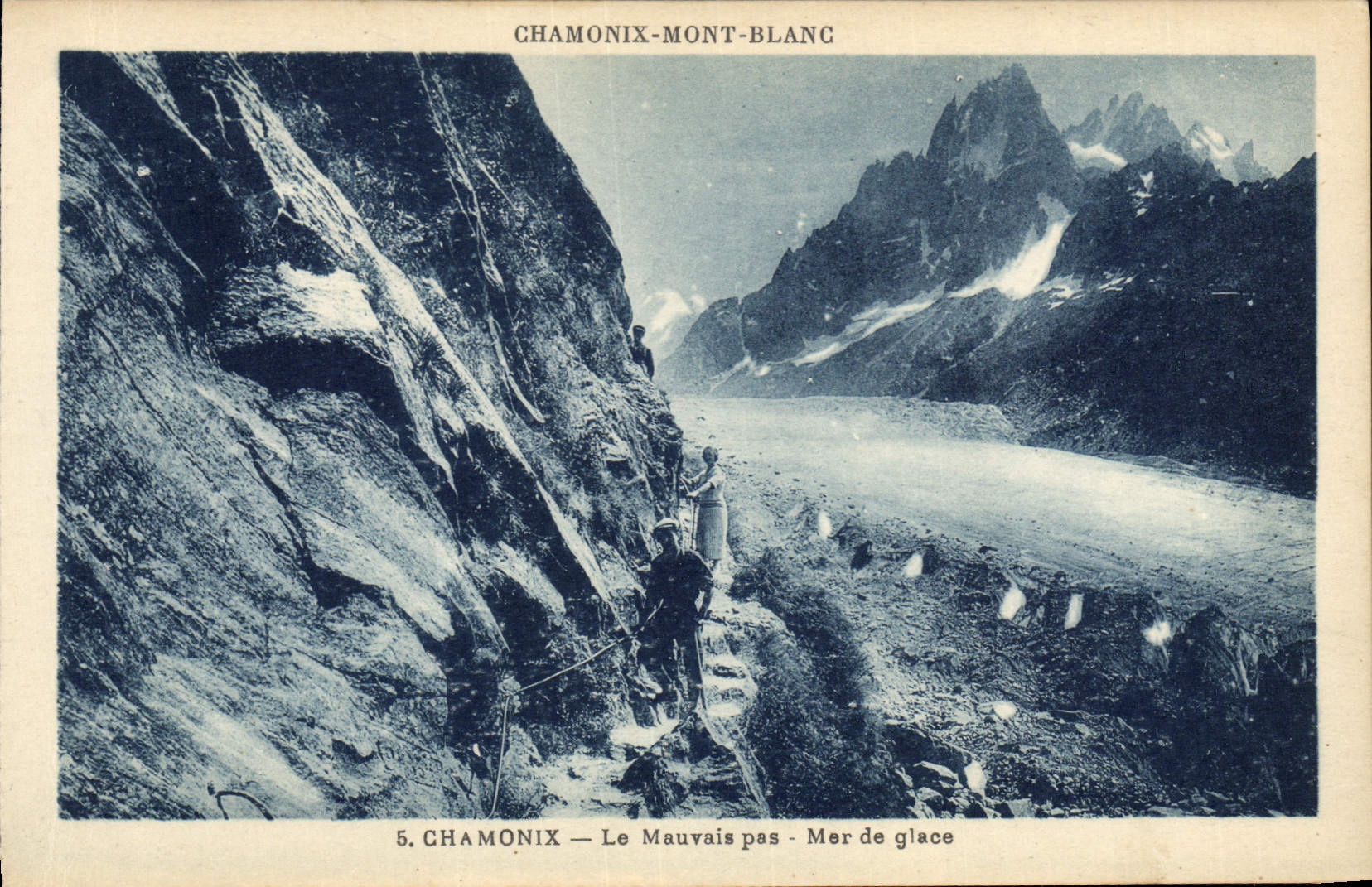Vintage Postcard Alpinism Chamonix Mont Blanc the bad step Sea of ice