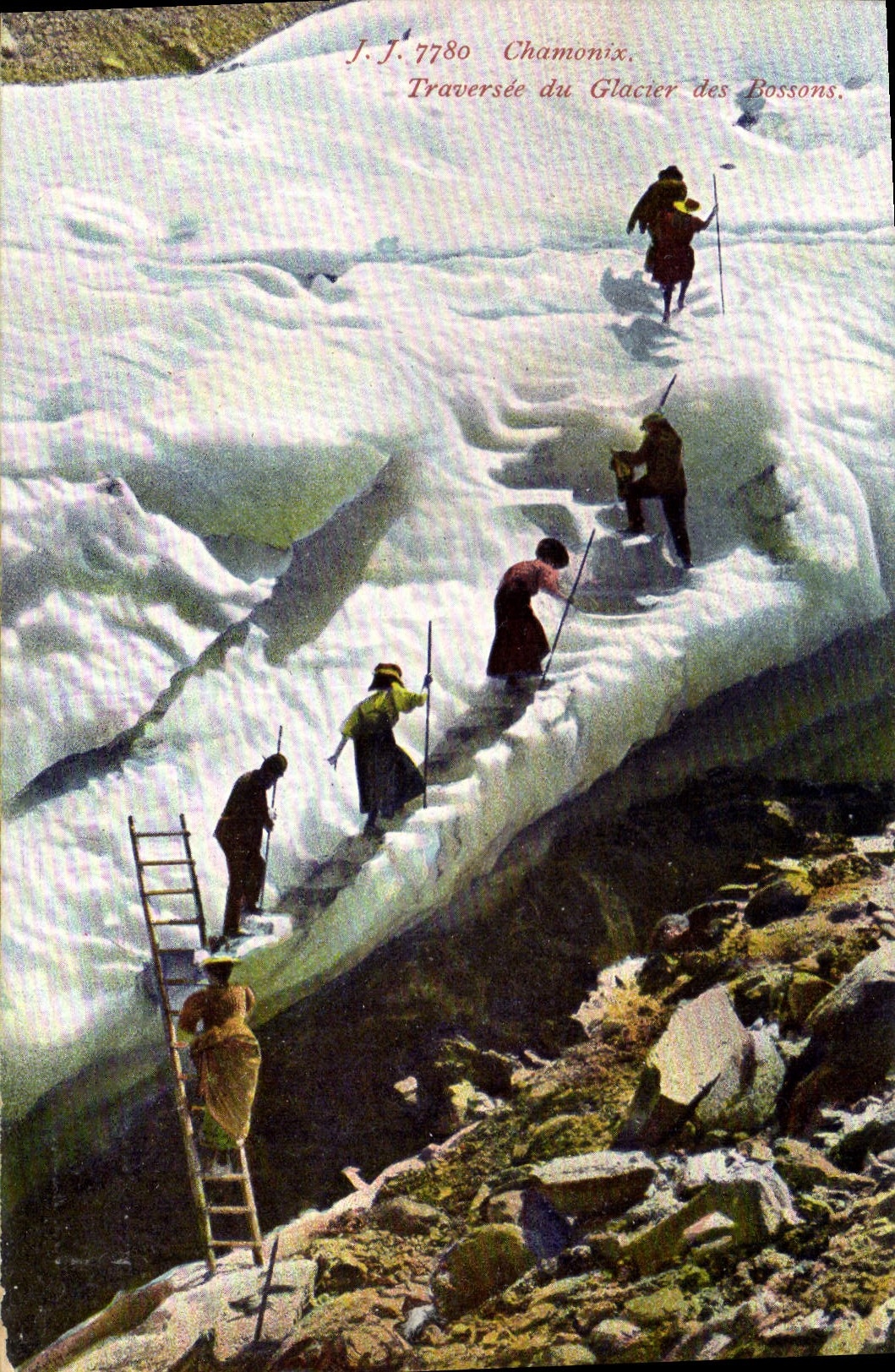 Vintage Postcard Alpinisme Chamonix Traversee of the glacier of Let us work
