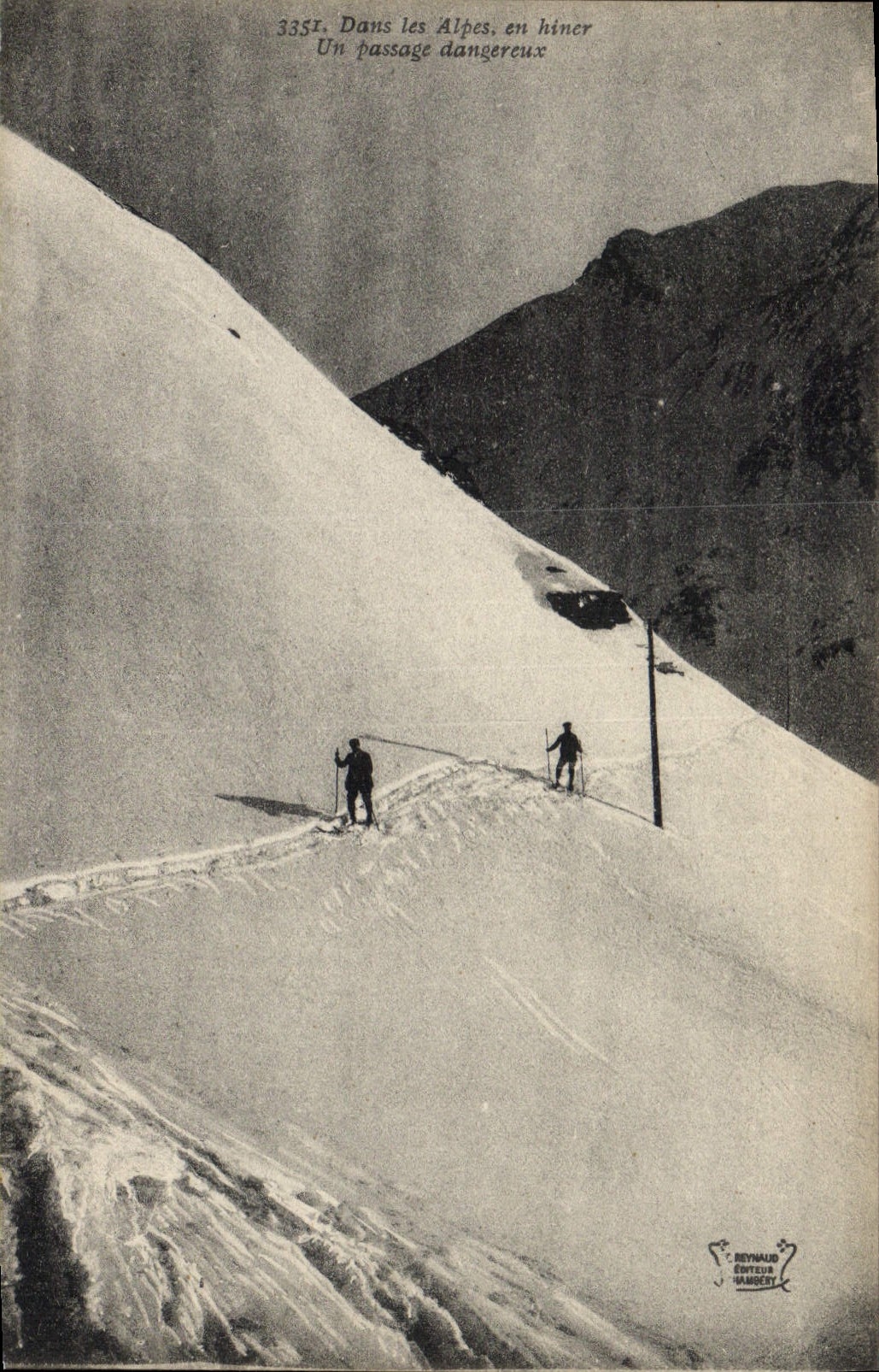 Vintage Postcard Alpinism In the Alps in winter a dangerous passage