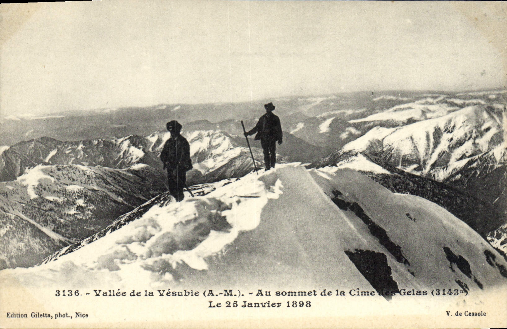 CPA Alpinisme Vallee de la Vesubie Au sommet de la cime des Gelas Le 25 janvier 1898