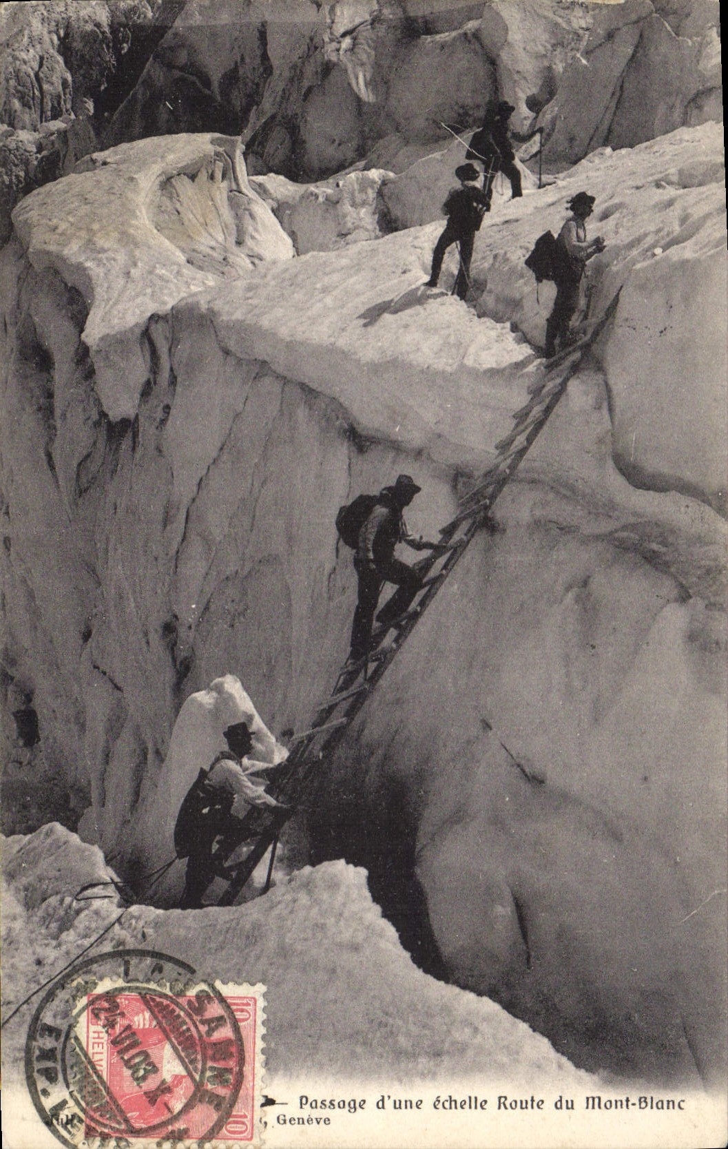 Vintage Postcard Alpinism Passage of a scale road of Mont Blanc