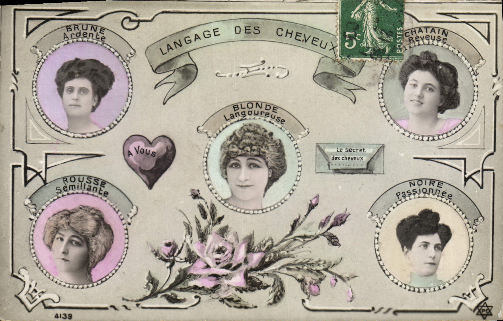 Vintage Postcard Fantasy Flowers the language of the hair Women