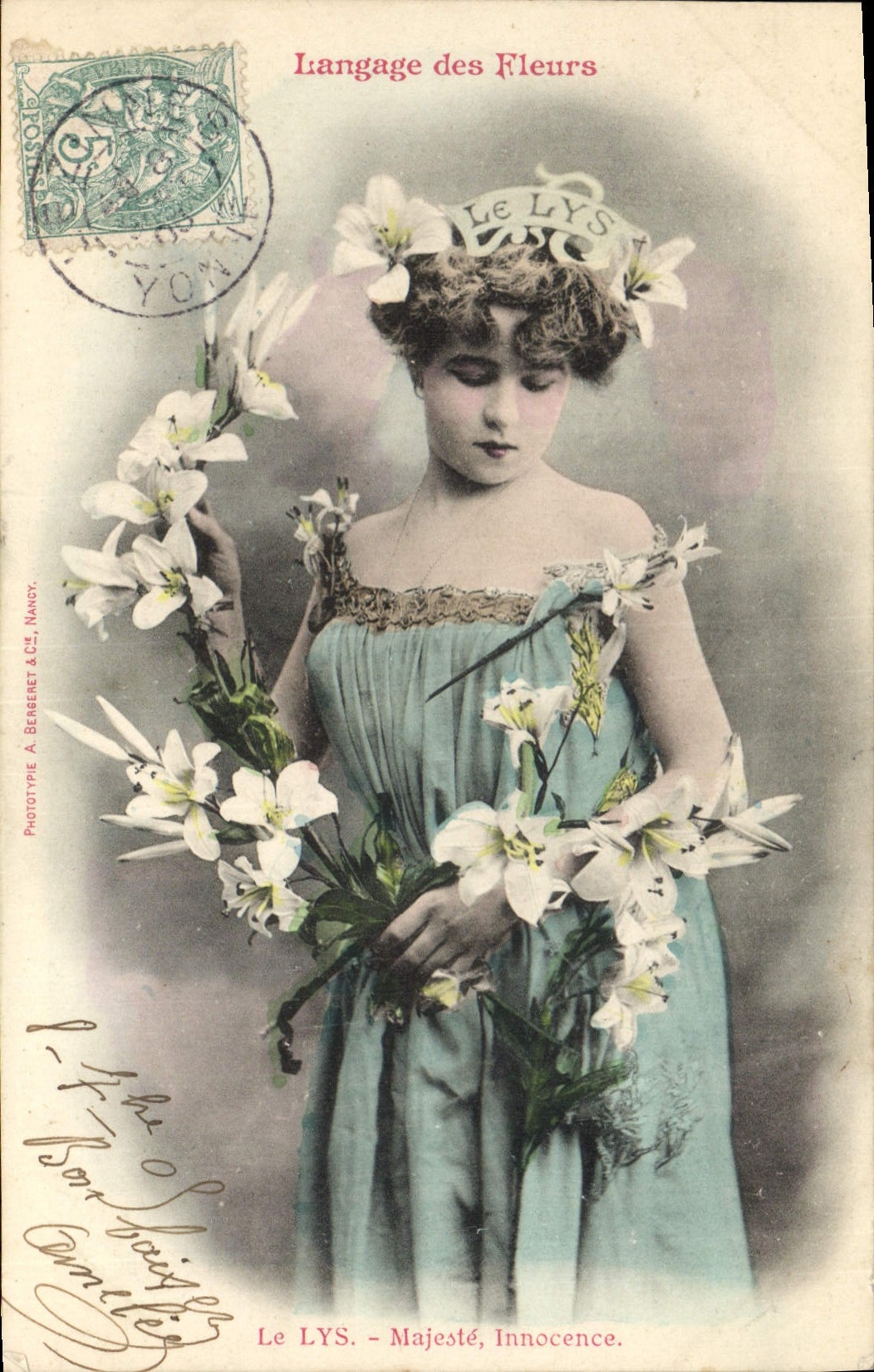 Vintage Postcard Fantasy the language of the Flowers the Lily