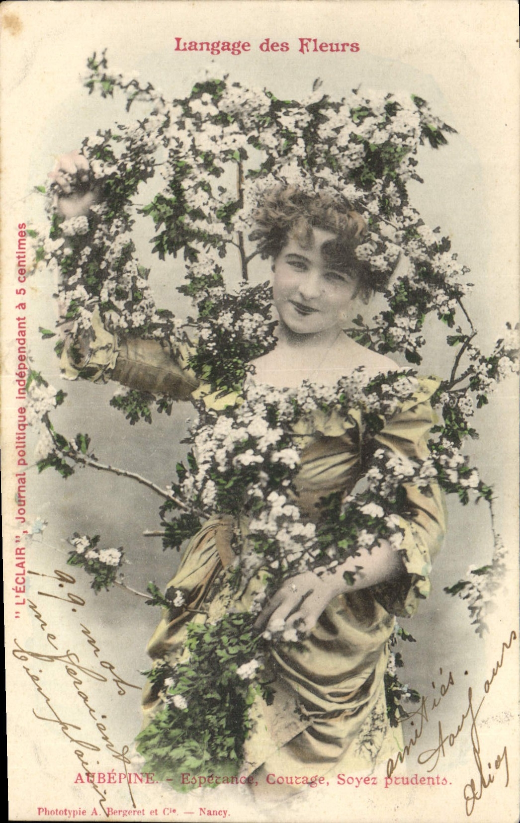Vintage Postcard Fantasy the language of the Flowers Hawthorn