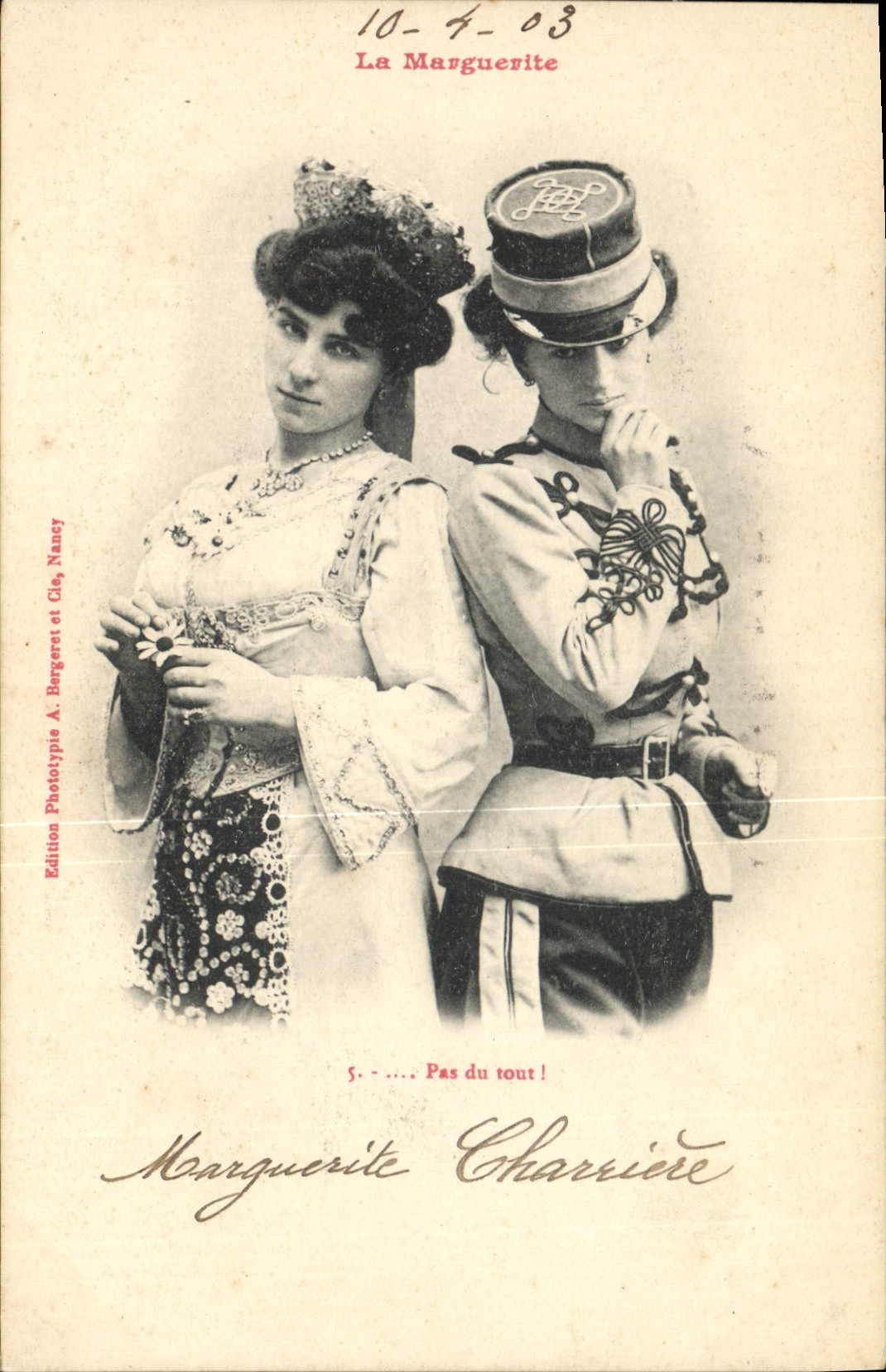 Vintage Postcard Fantasy Flowers Marguerite Militaria Women