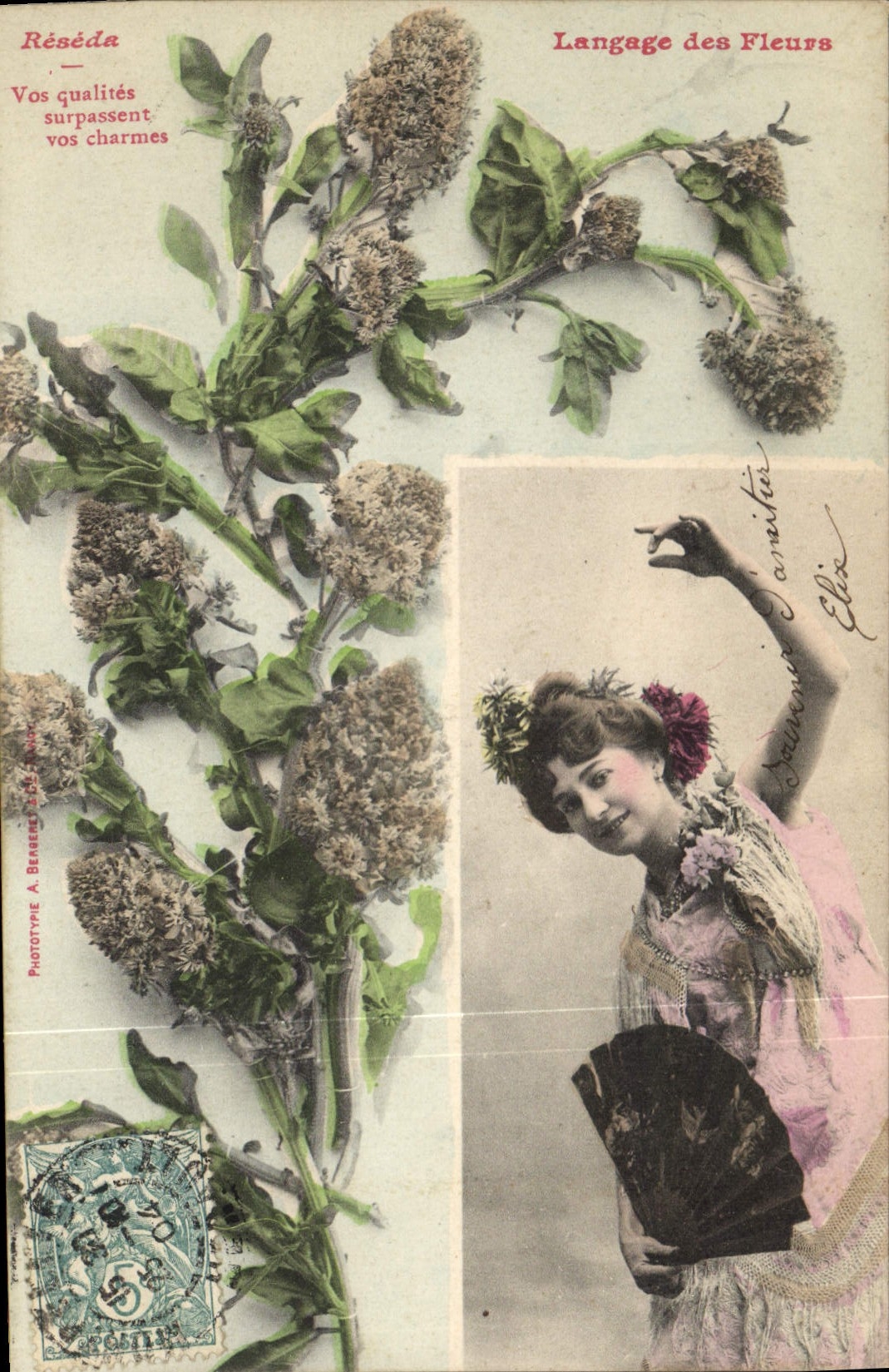 Vintage Postcard Fantasy the language of the Flowers Reseda