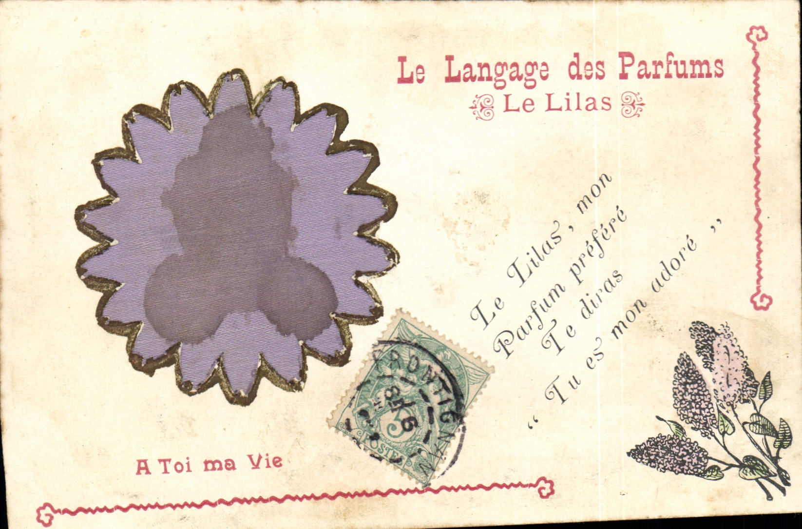 Vintage Postcard Fantasy Flowers the language of the perfumes the Lilac