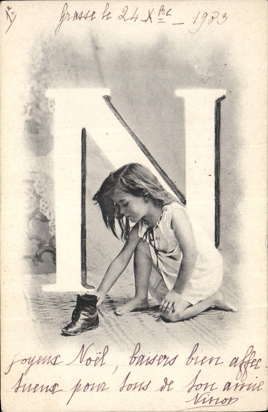 CPA Fantaisie Enfant Lettres Lettre N