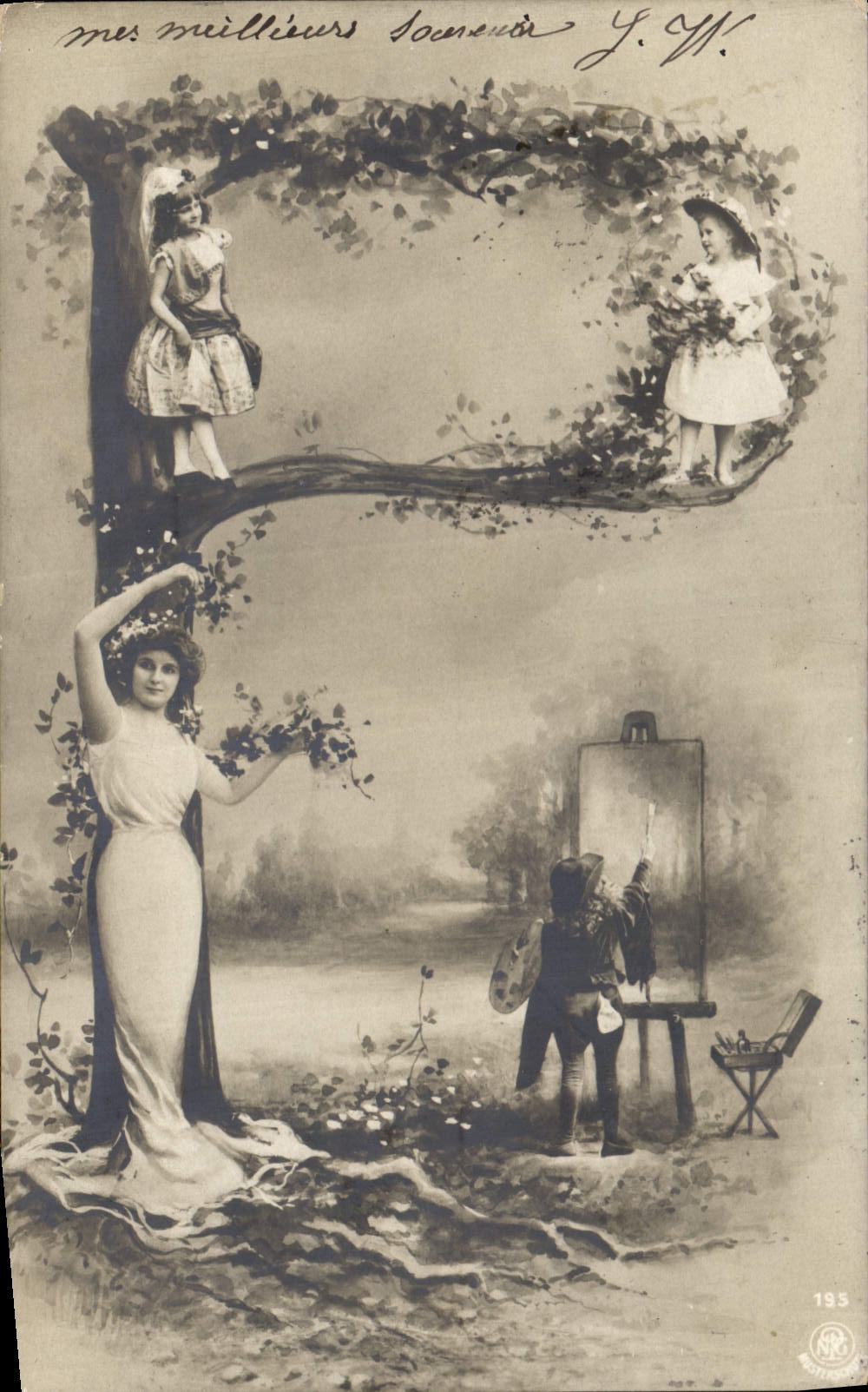 Vintage Postcard Fantasy Woman Letters Letter P