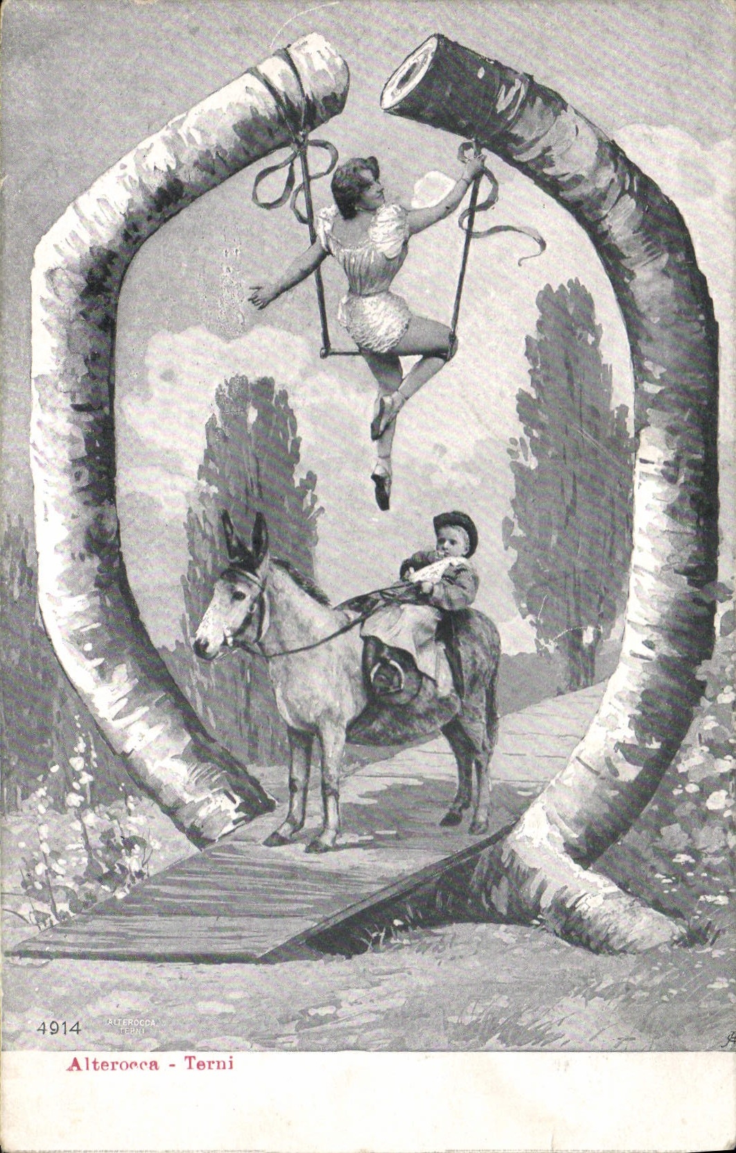 Vintage Postcard Fantasy Woman Letters Letter Q Donkey Mule