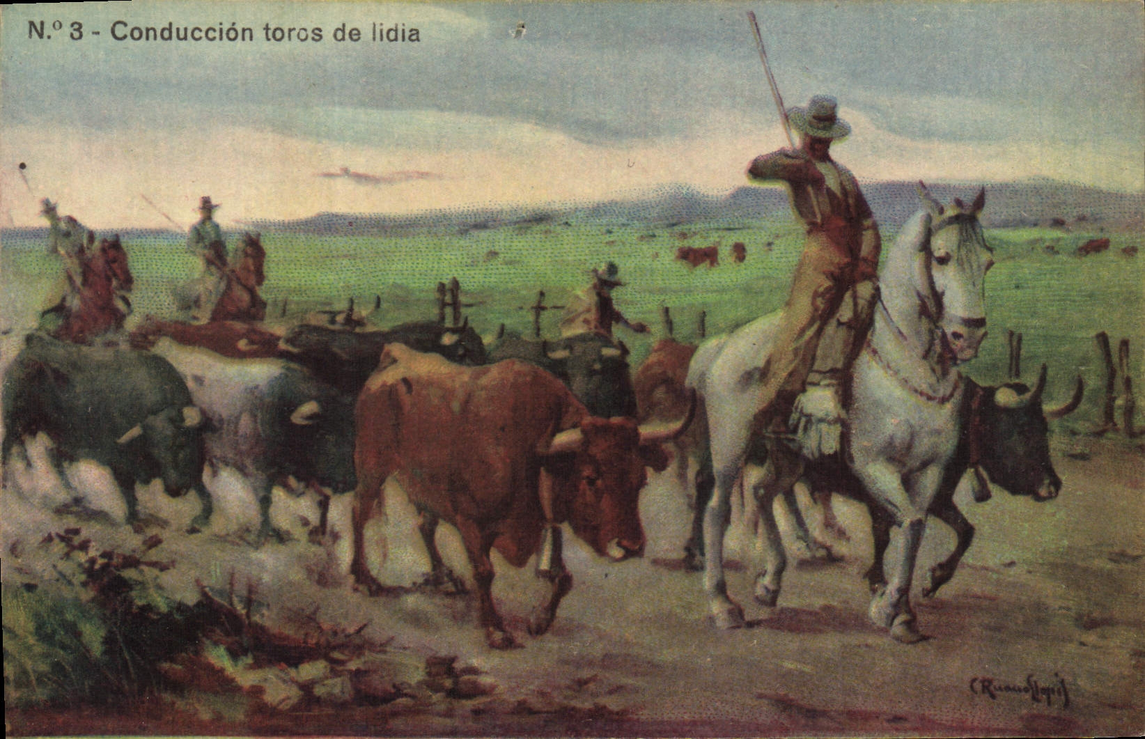 Postal Corrida Curso de toros Conducción toros de lidia