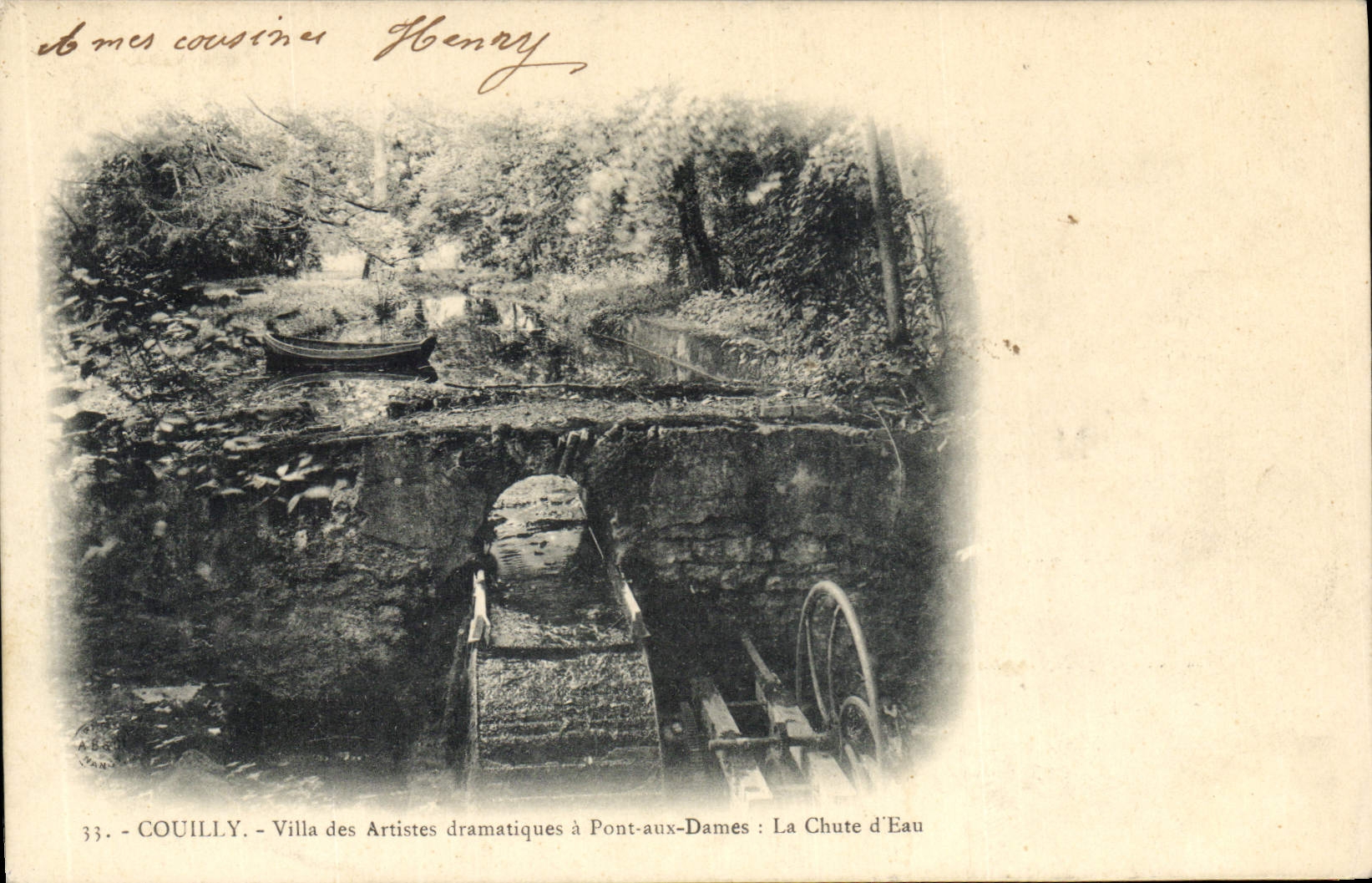 Vintage Postcard Cinema Couilly Villa of the stage actors has Pont with the Ladies the waterfall