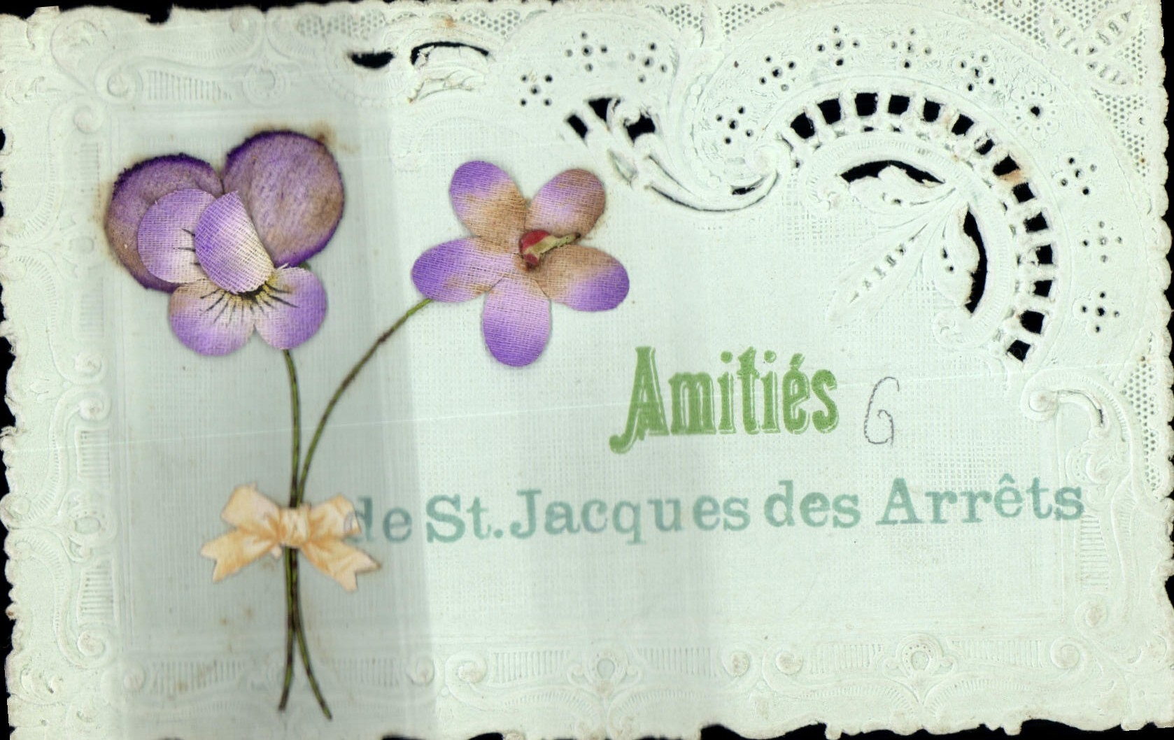 CPA Fantaisie Brodee Fleurs St Jacques des Arrets 