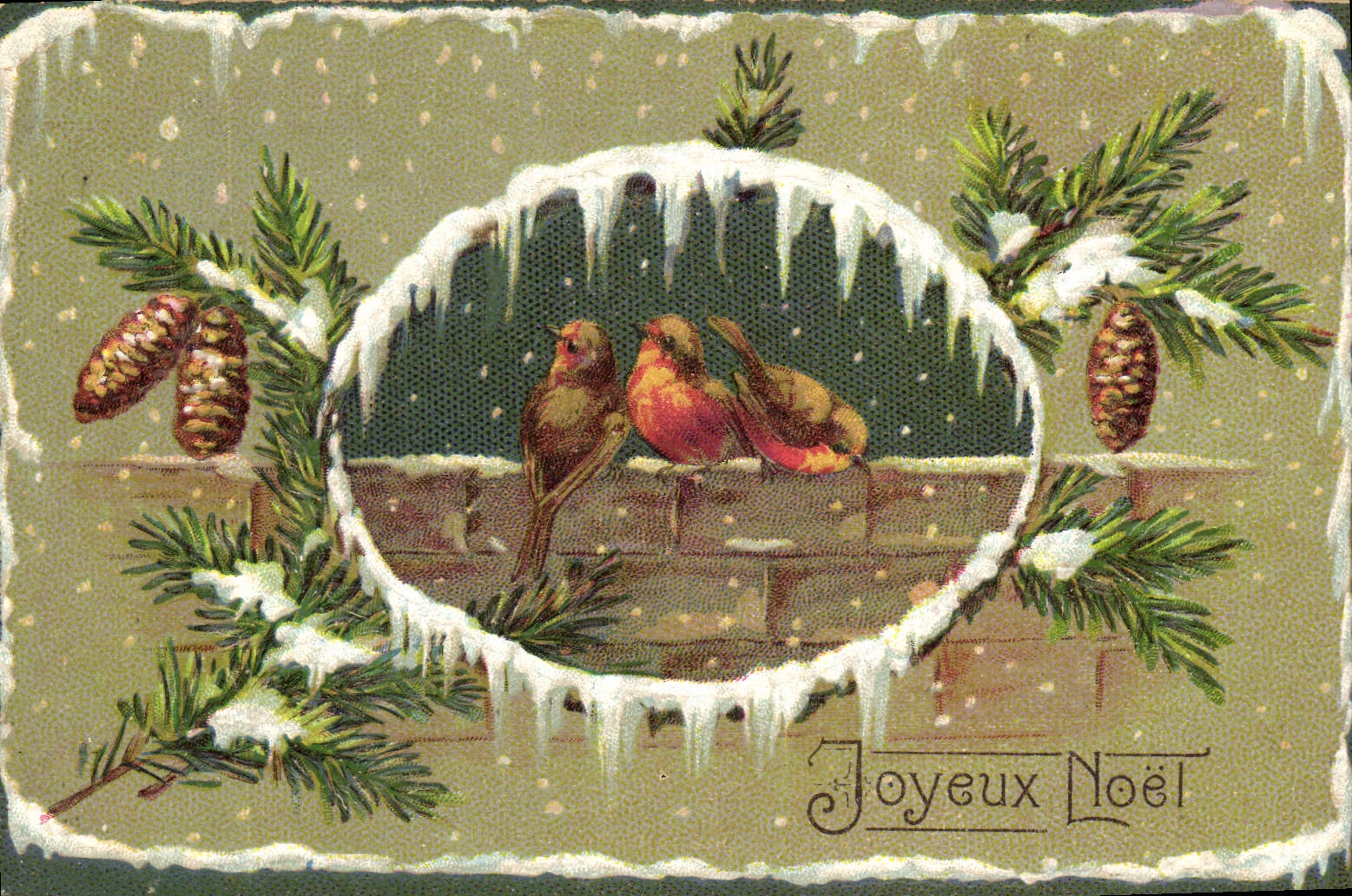 Vintage Postcard Fantasy Flowers Birds Christmas