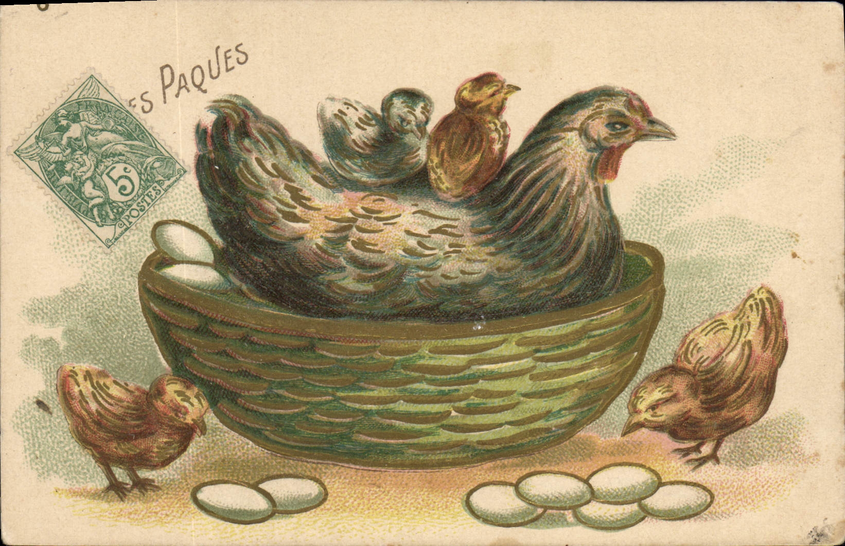 Vintage Postcard Fantasy Flowers Hen Chicks