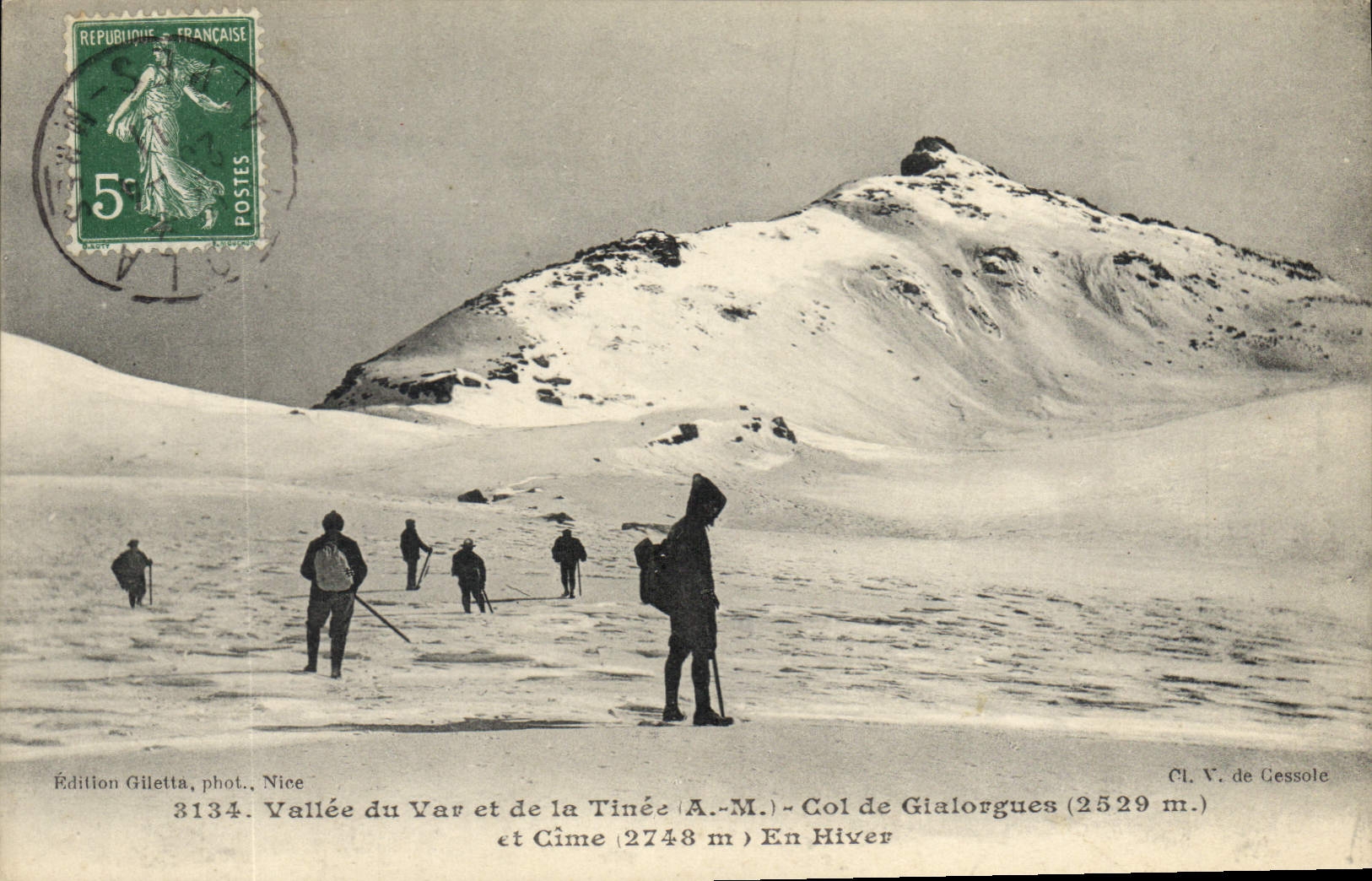 Vintage Postcard Alpinism Valley of the VAr and Tinee Collar of Gialorgues and summit In winter