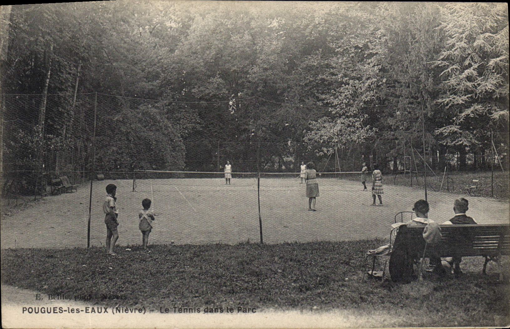 Vintage Postcard Pougues Water Tennis in the park