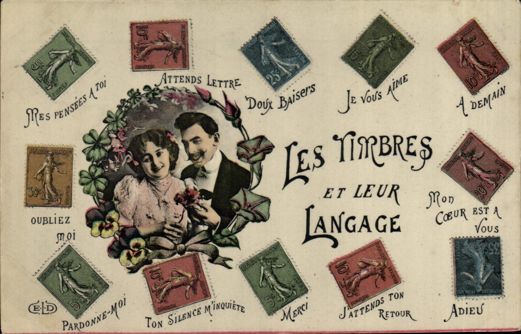 CPA Fantaisie Les timbres et leur Langage Semeuse