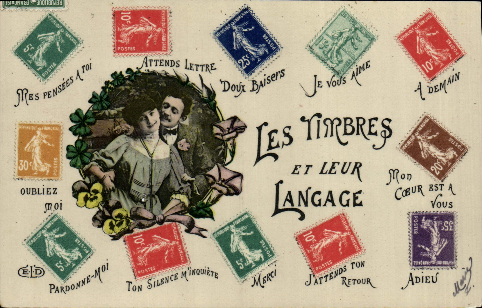 CPA Fantaisie Les timbres et leur Langage Semeuse