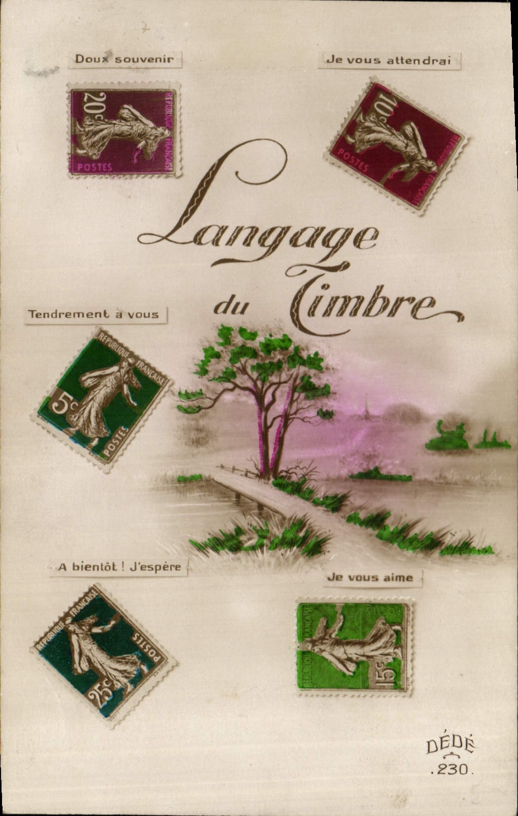 CPA Fantaisie Langage du timbre Semeuse 