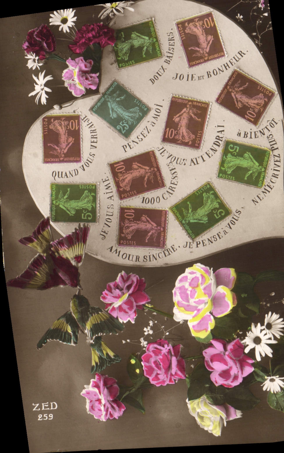 CPA Fantaisie Langage des timbres Semeuse 