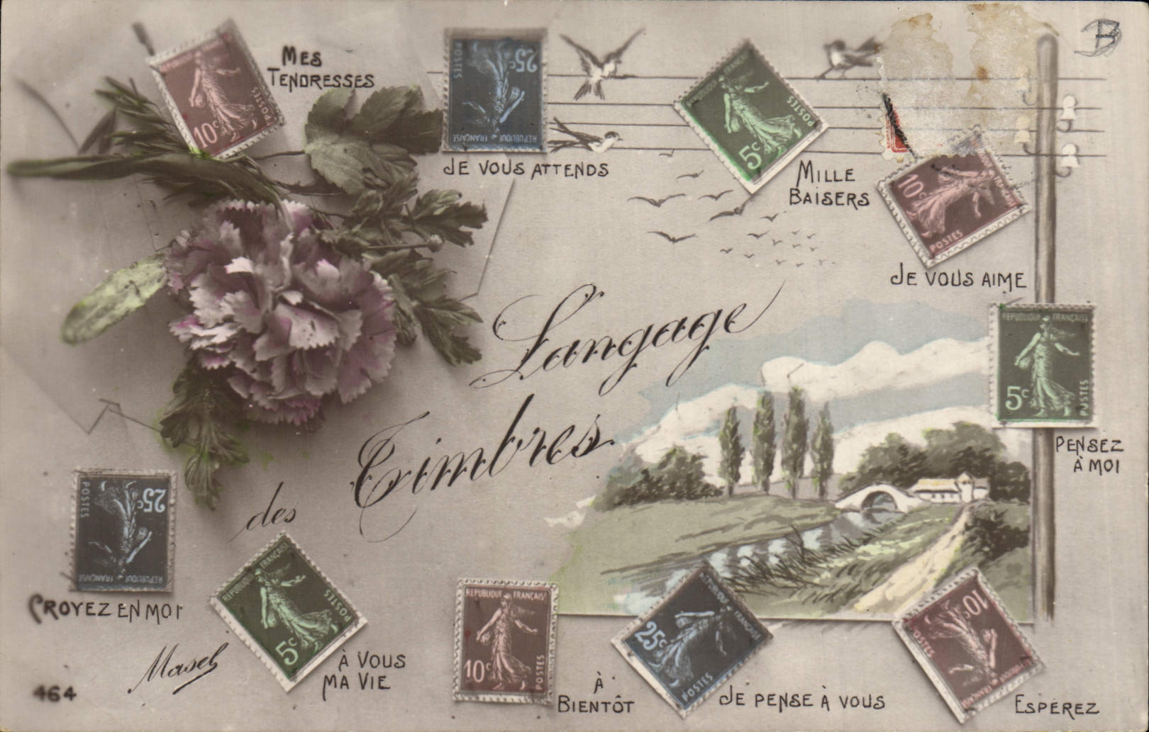 CPA Fantaisie Langage des timbres Semeuse 