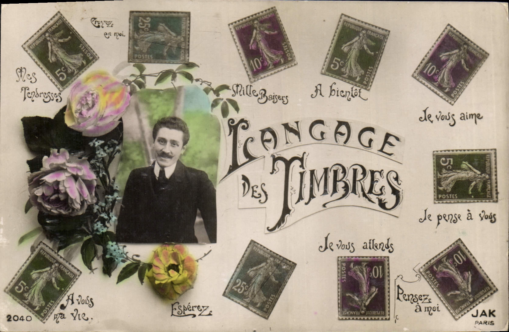 CPA Fantaisie Langage des Timbres Semeuse 