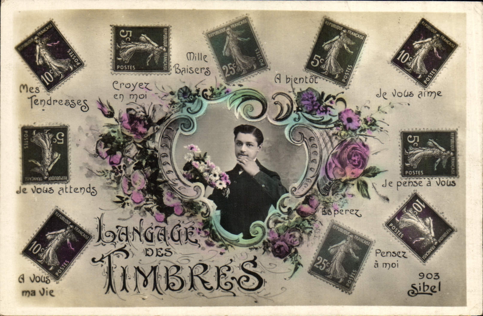 CPA Fantaisie Langage des timbres Semeuse 