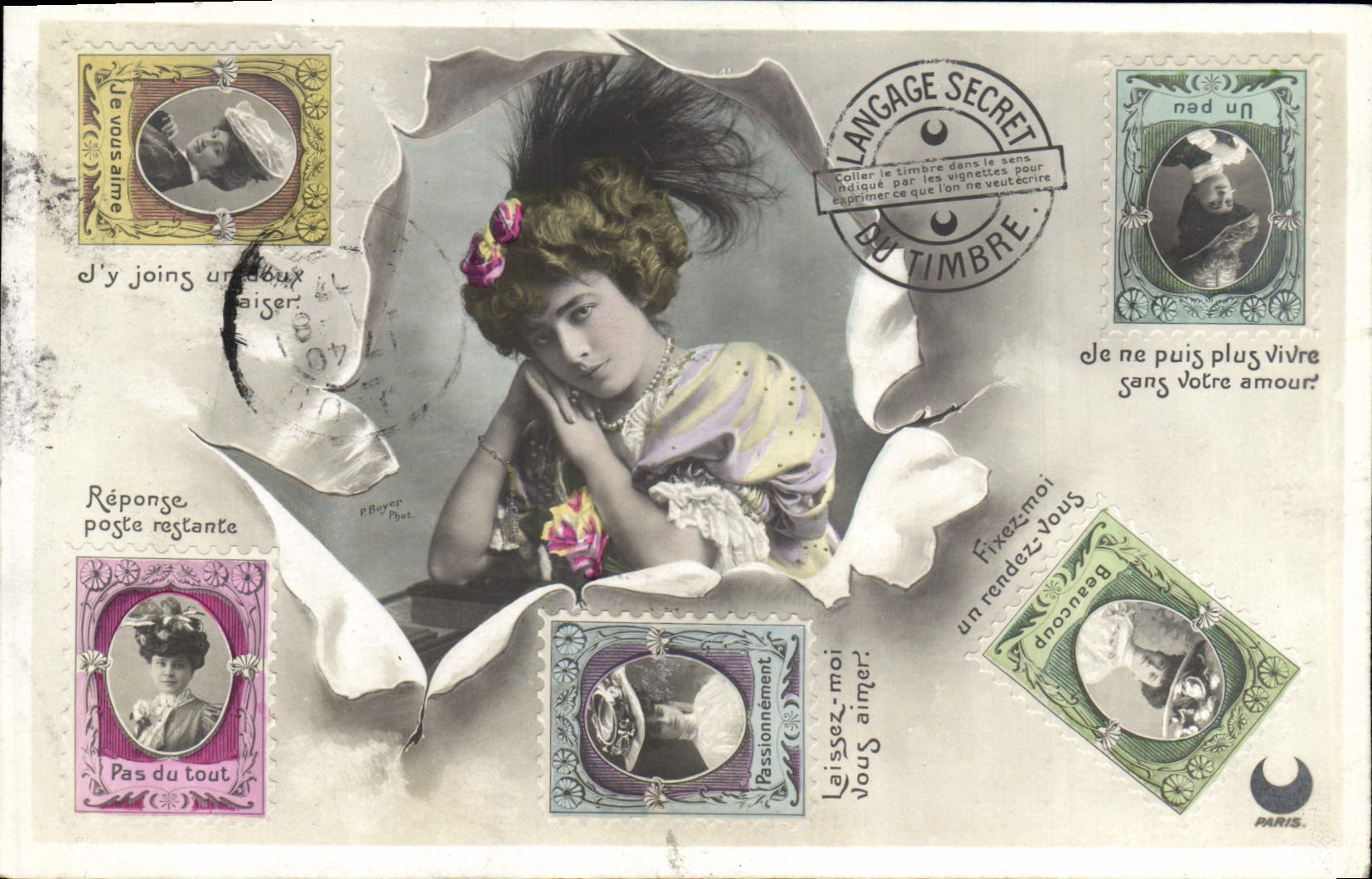 CPA Fantaisie Langage des Timbres Femme 