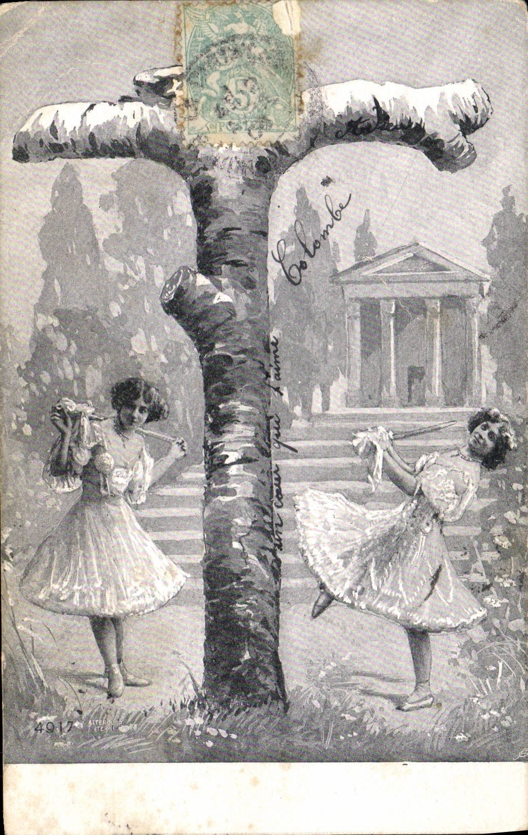 Vintage Postcard Fantasy Woman Letters Letter T