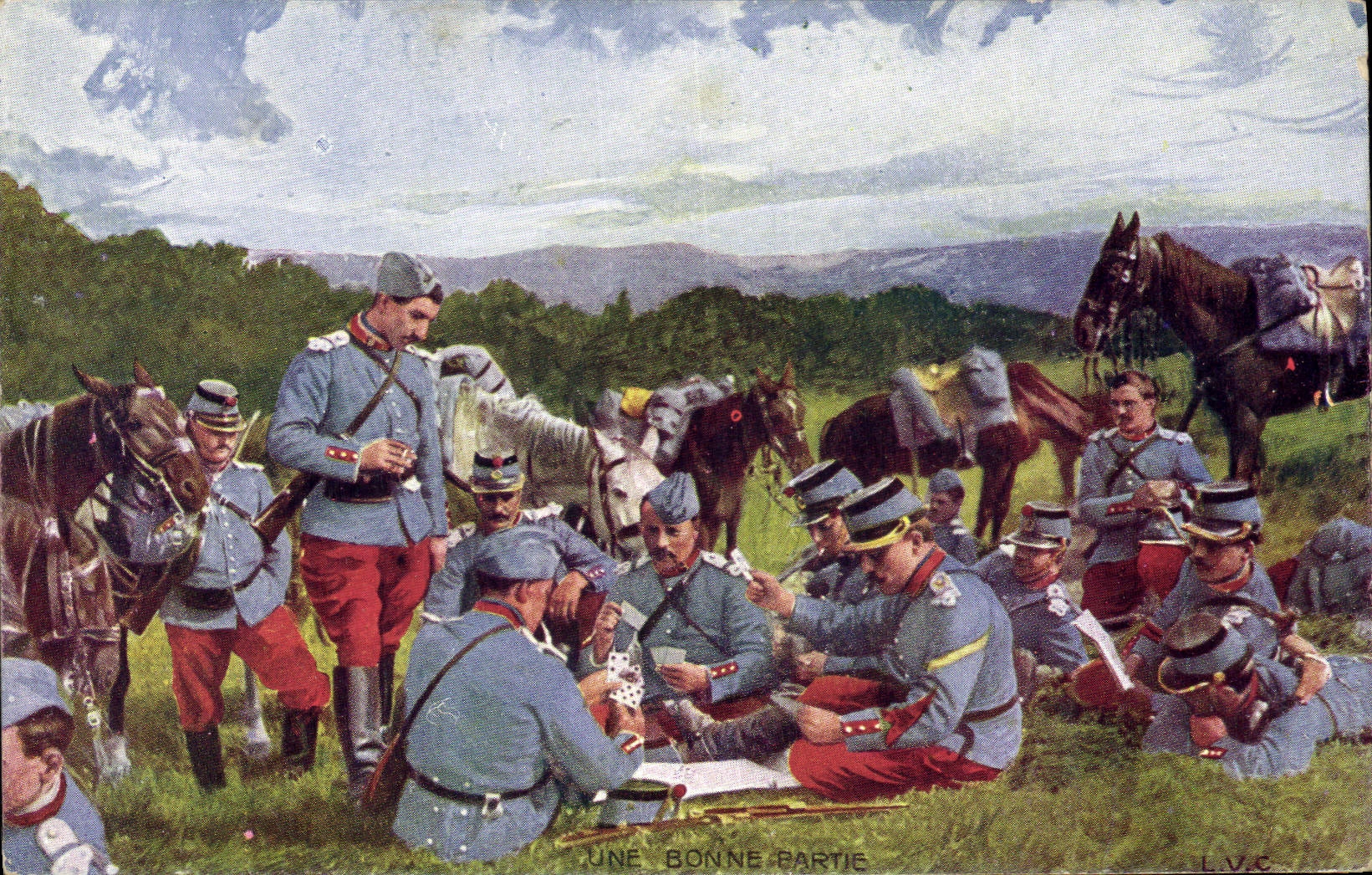 CPA Militaria Une bonne partie Jeu de cartes