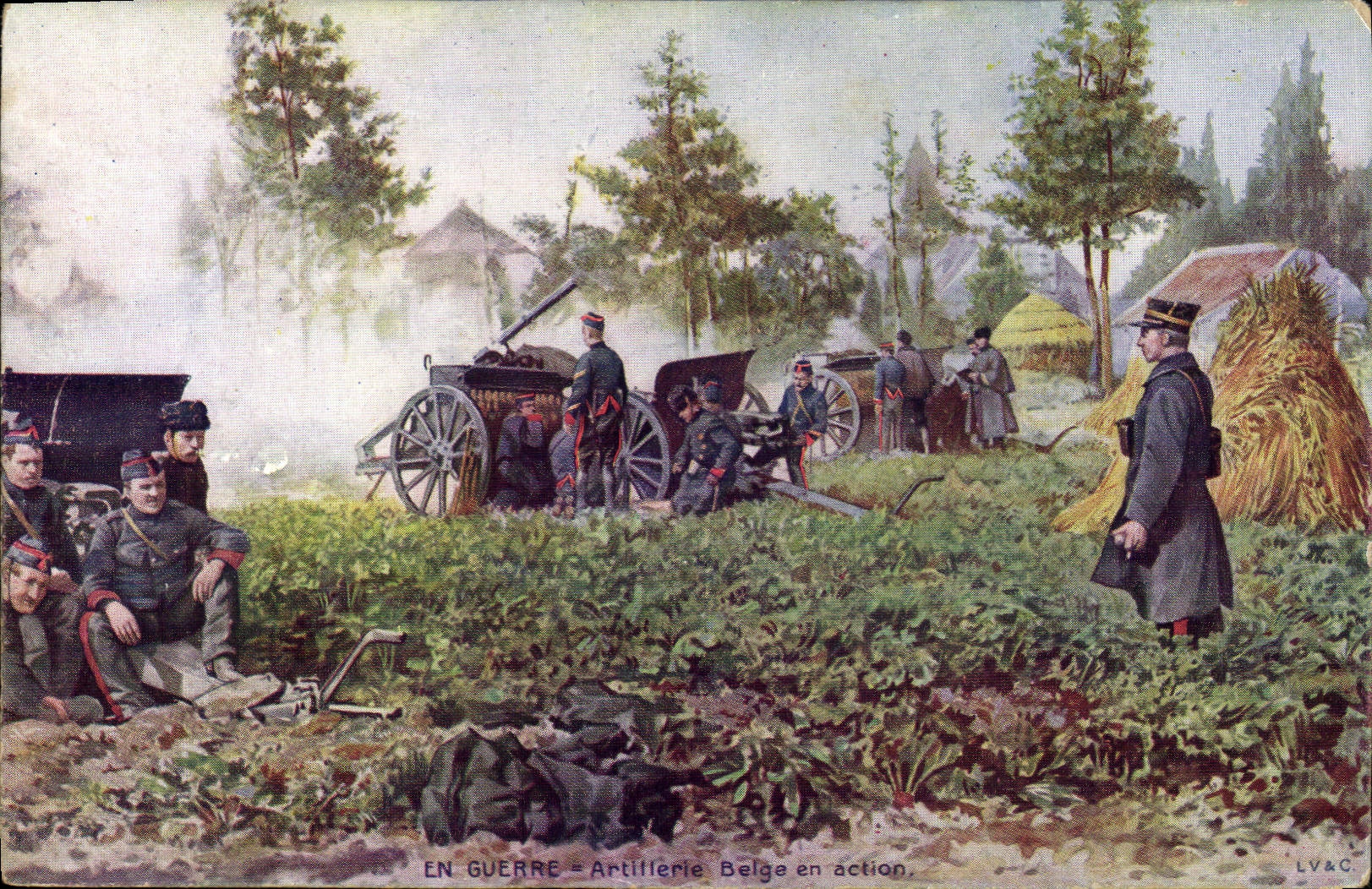 CPA Militaria Artillerie belge en action