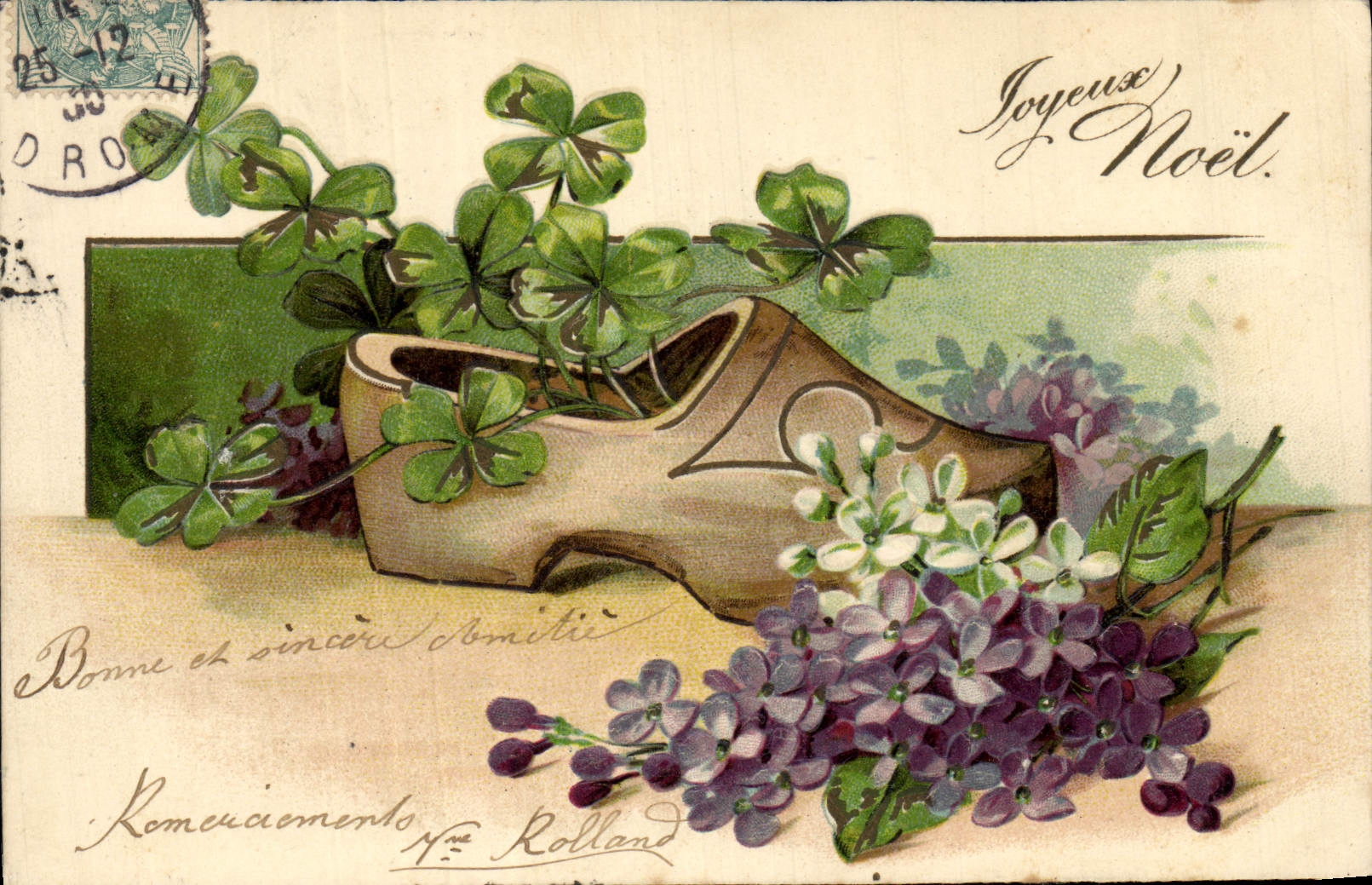 Vintage Postcard Fantasy Flowers Clover Shoe