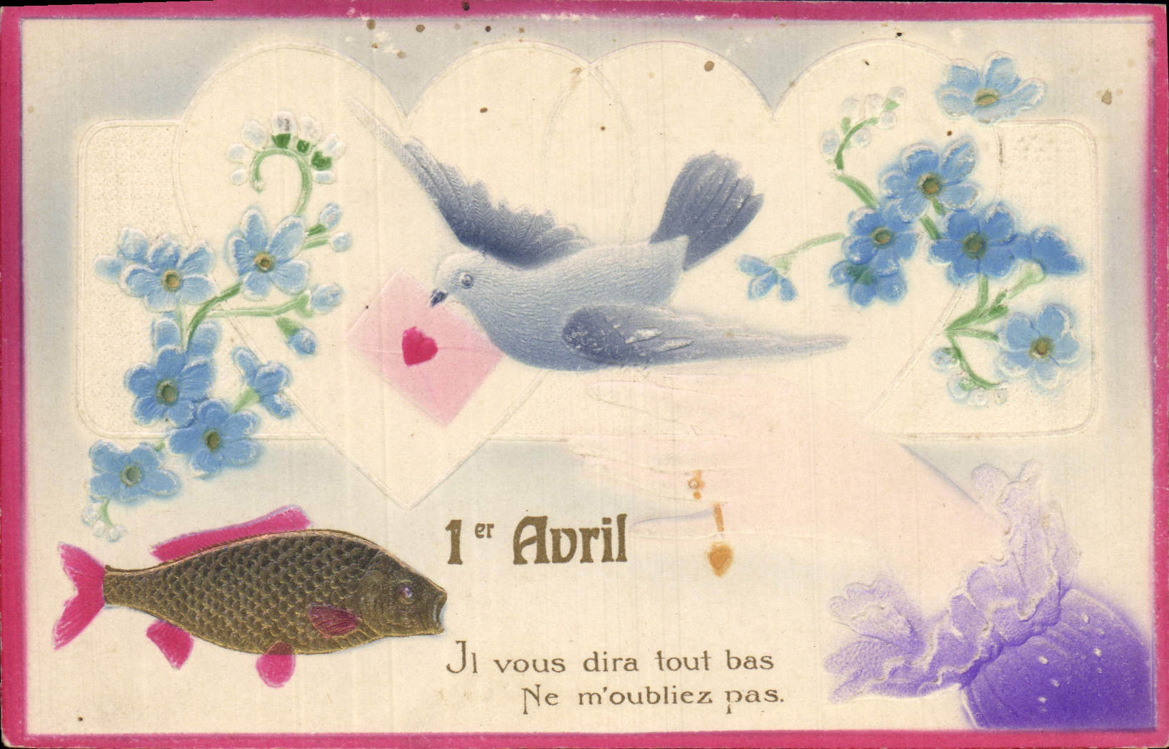 Vintage Postcard Fantasy Flowers Poisson Dove Hand