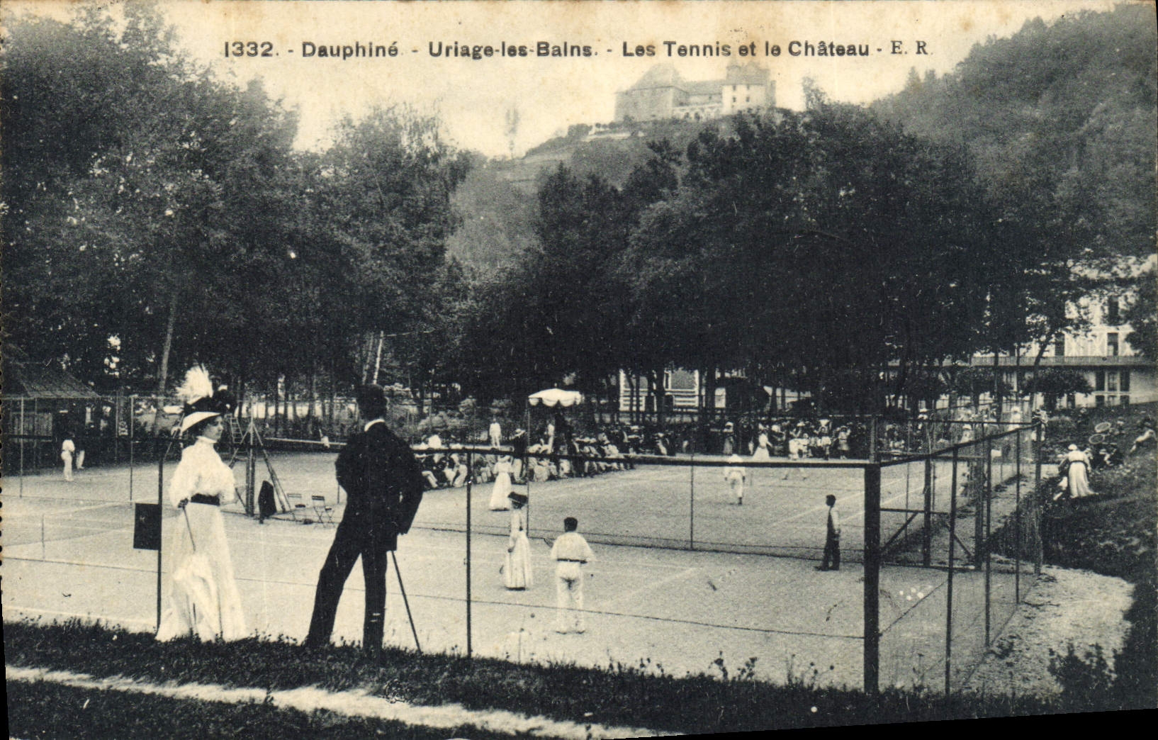Dauphine Vintage Postcard Tennis Uriage Baths tennis and the castle
