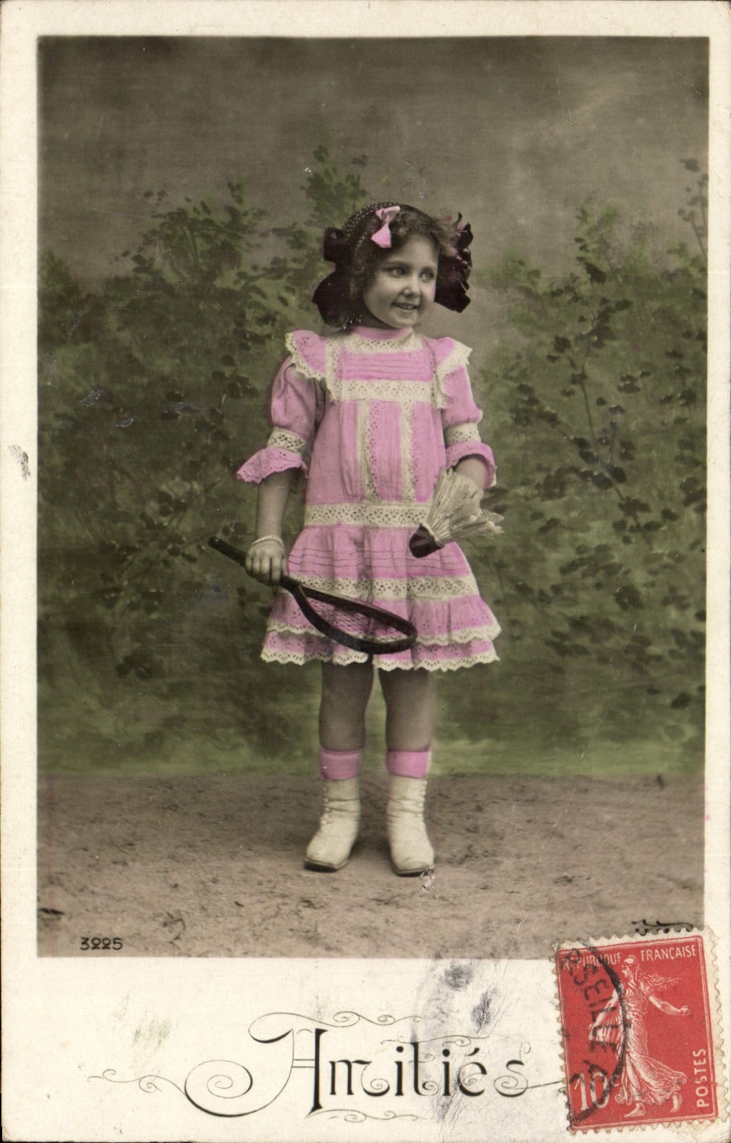 Vintage Postcard Tennis Child