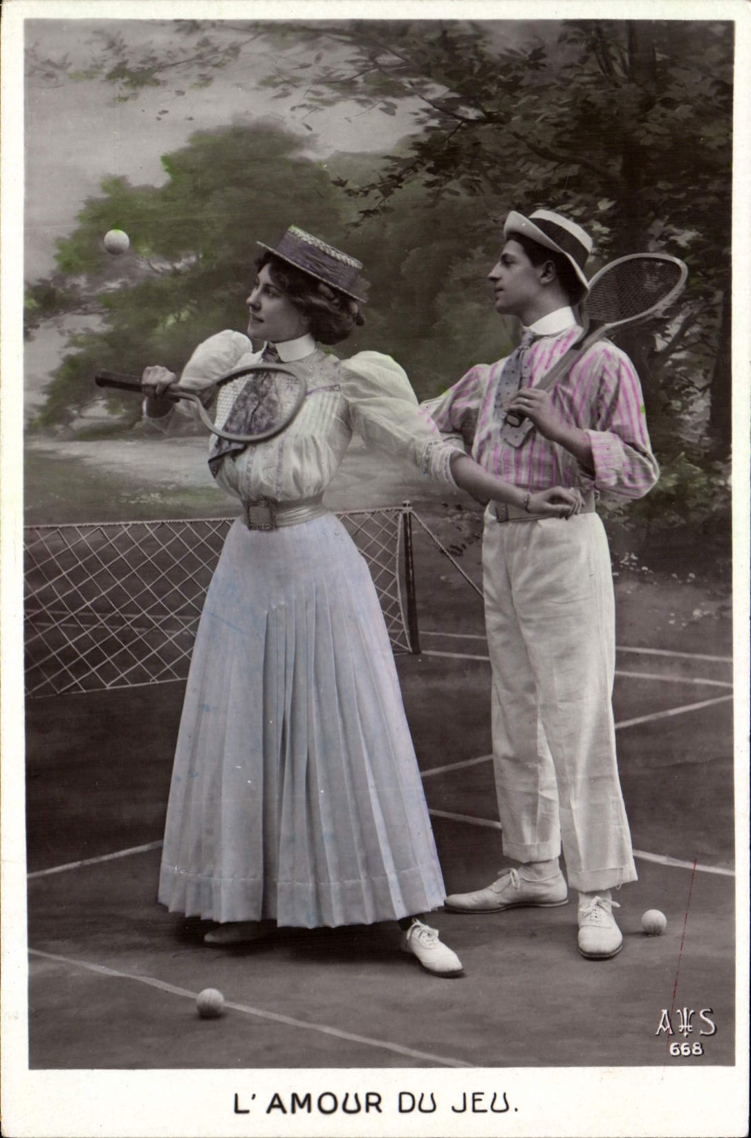 Vintage Postcard Tennis Woman love of the play