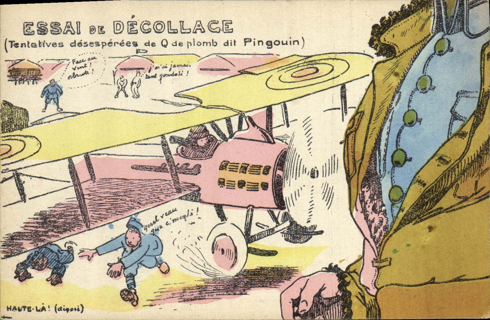 CPA Puzzle Militaria Essai de decollage Avion Aviation 