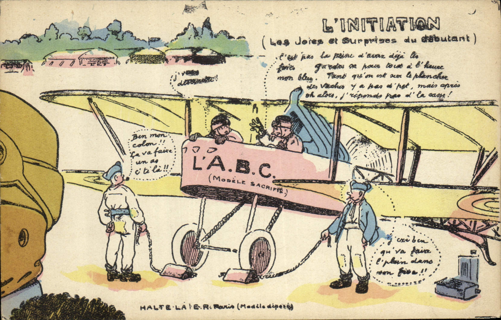 CPA Puzzle Militaria L'initiation Avion Aviation 