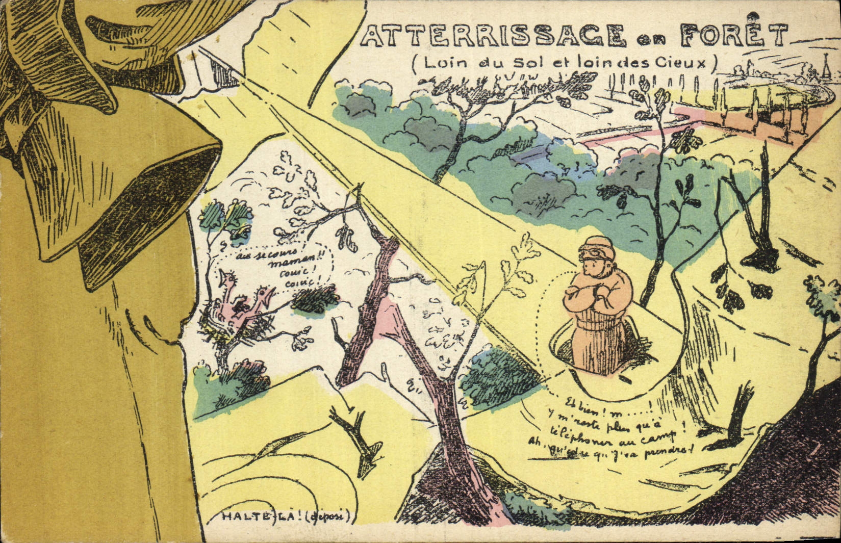 CPA Puzzle Militaria Atterrissage en foret Avion Aviation 