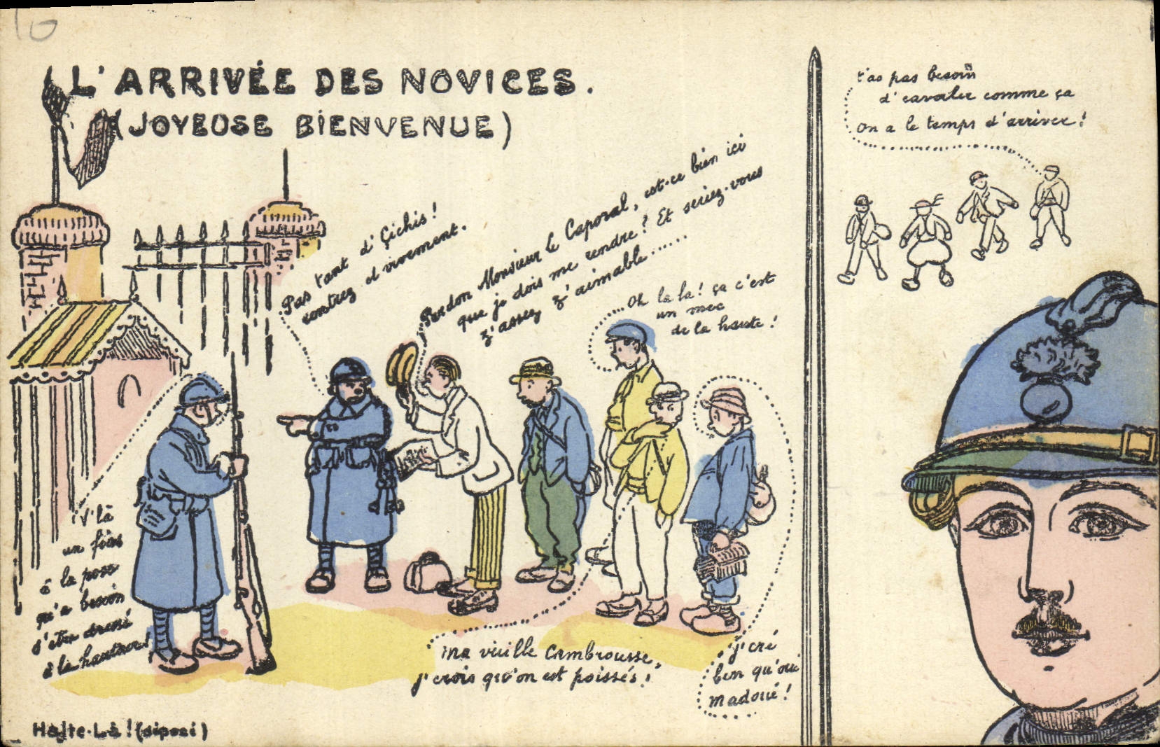 Vintage Postcard Militaria Puzzle the welcome arrival of the beginners Merry