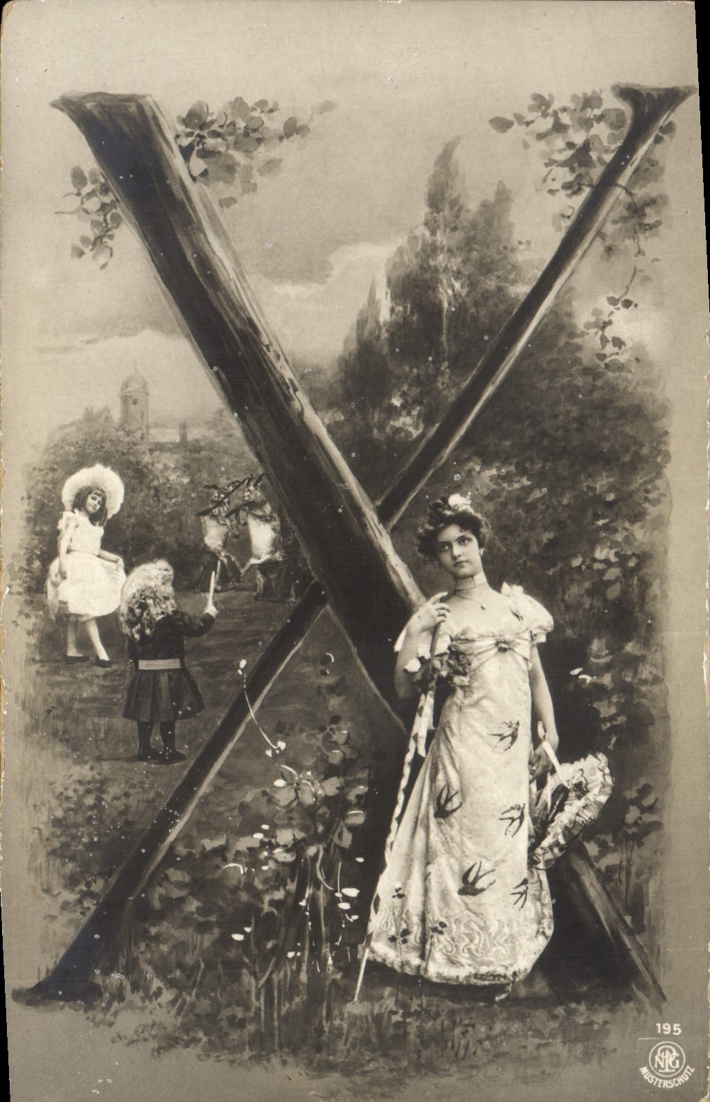 Vintage Postcard Fantasy Woman Letters Letter X