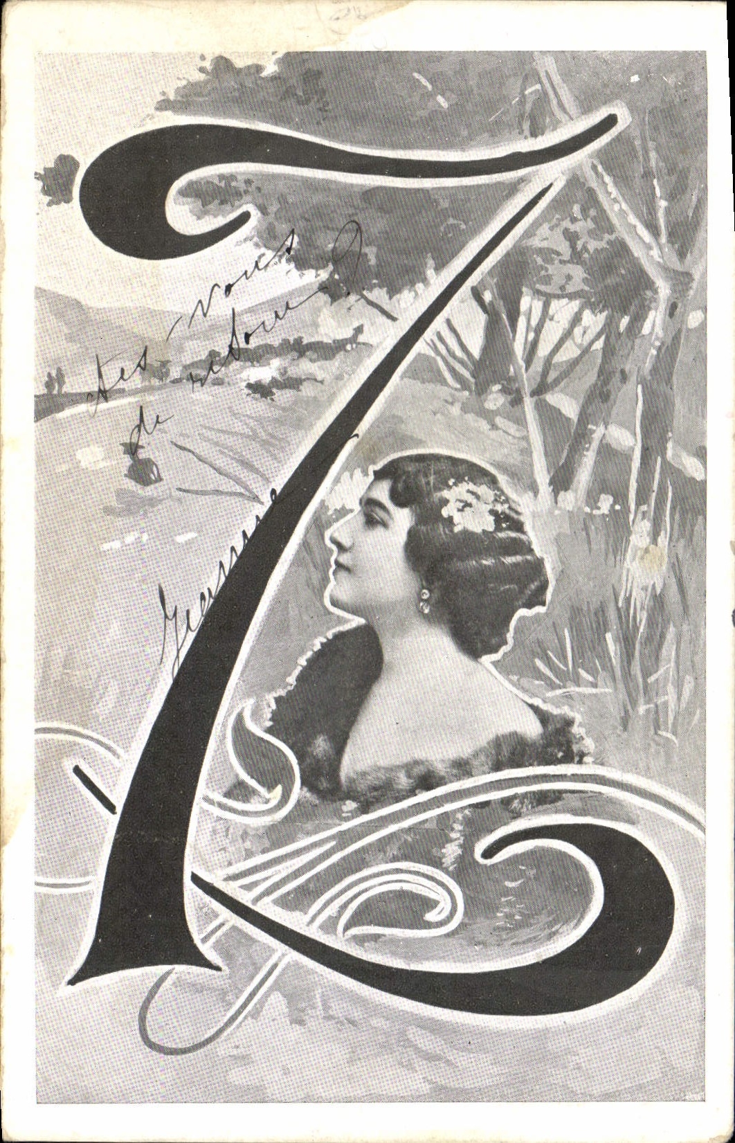 Vintage Postcard Fantasy Woman Letters Letter Z